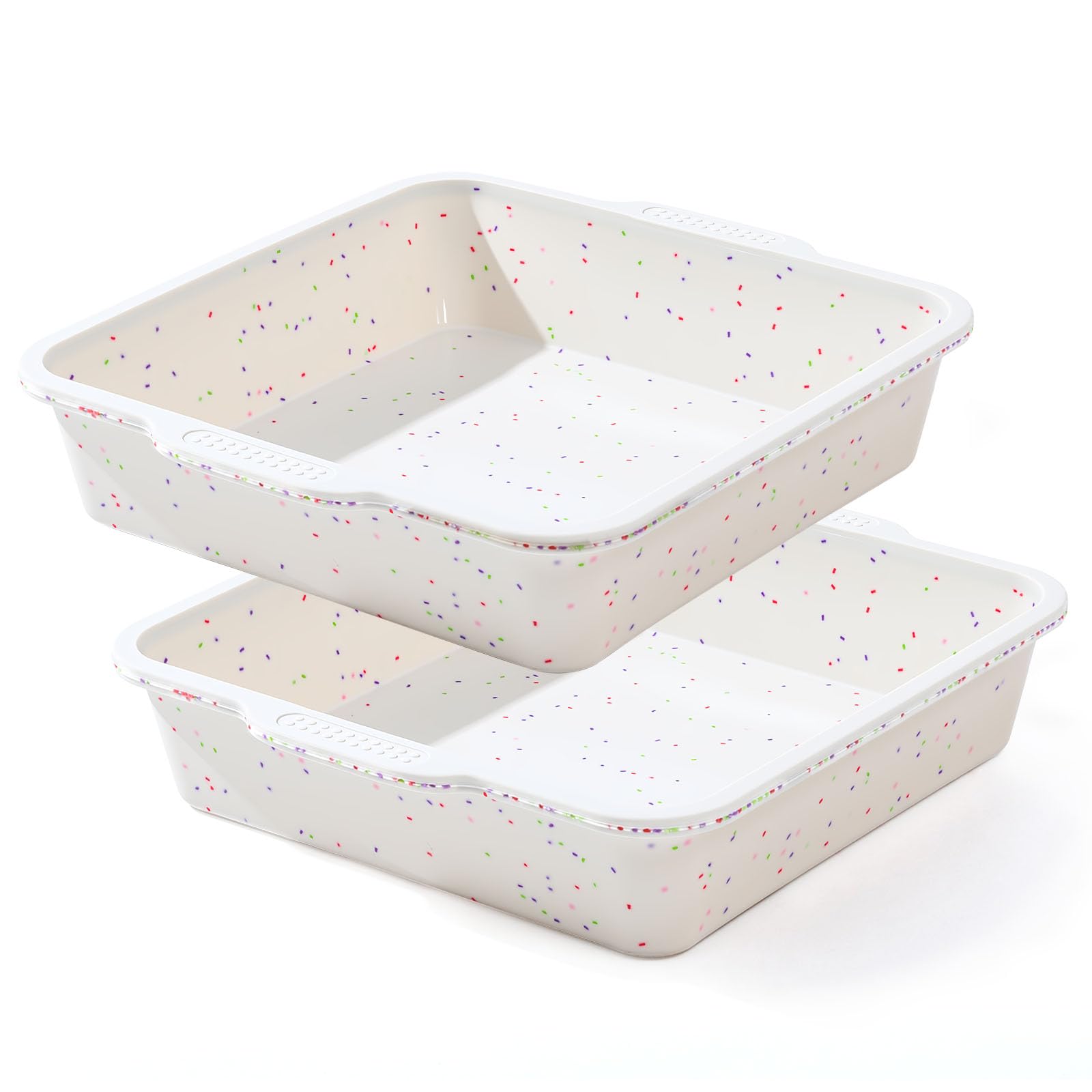 Vinino 8 x 8 Inch Silicone Square Brownie Cake Pan with Metal Reinforced Frame Set of 2