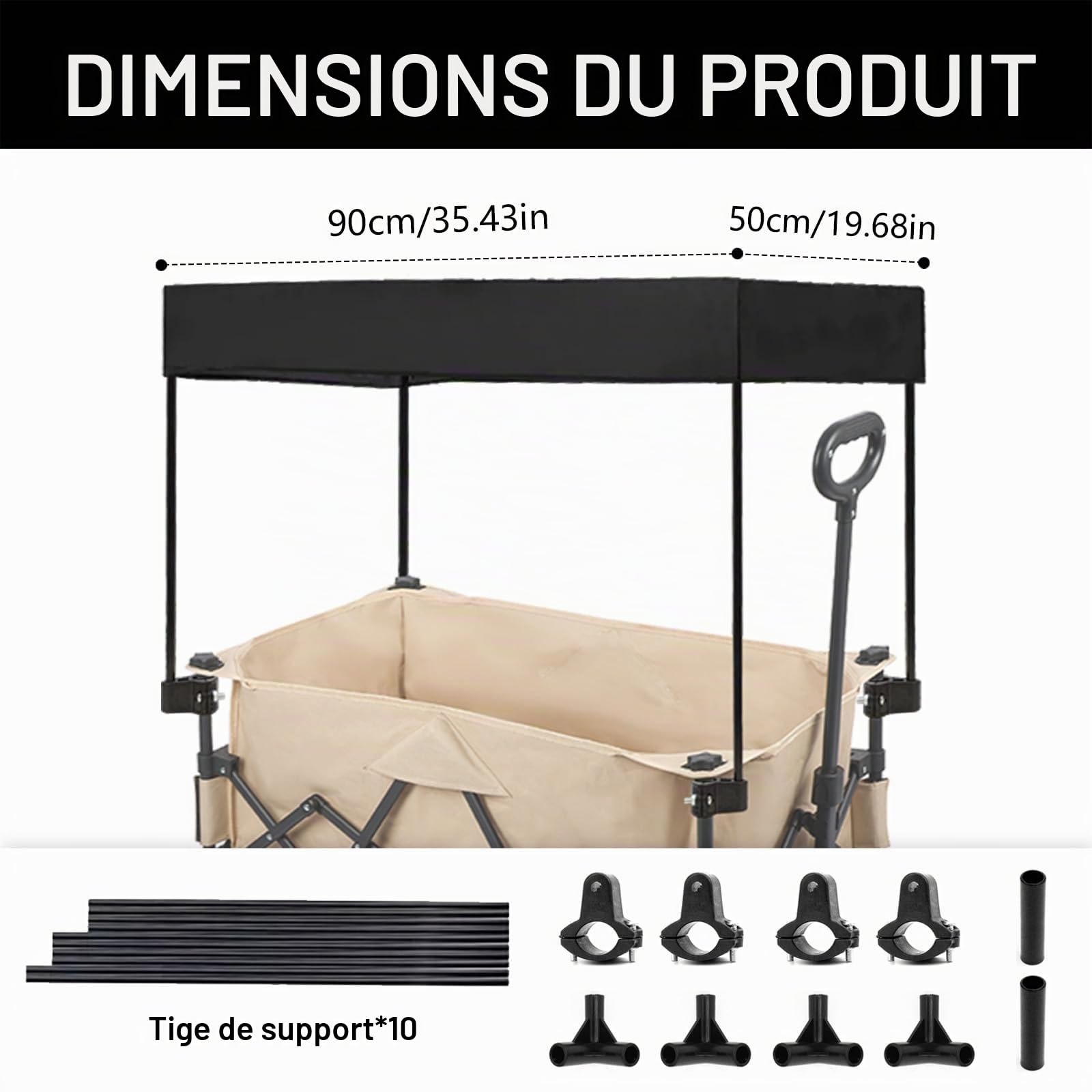 Toit De Charrette à Bras, Protection Contre La Pluie pour Charrette à Bras, pour Charrette à Bras Pliable à Quatre Côtés, Auvent Amovible, Anti-Poussière, Accessoires De Camping pour Charrette à Bras