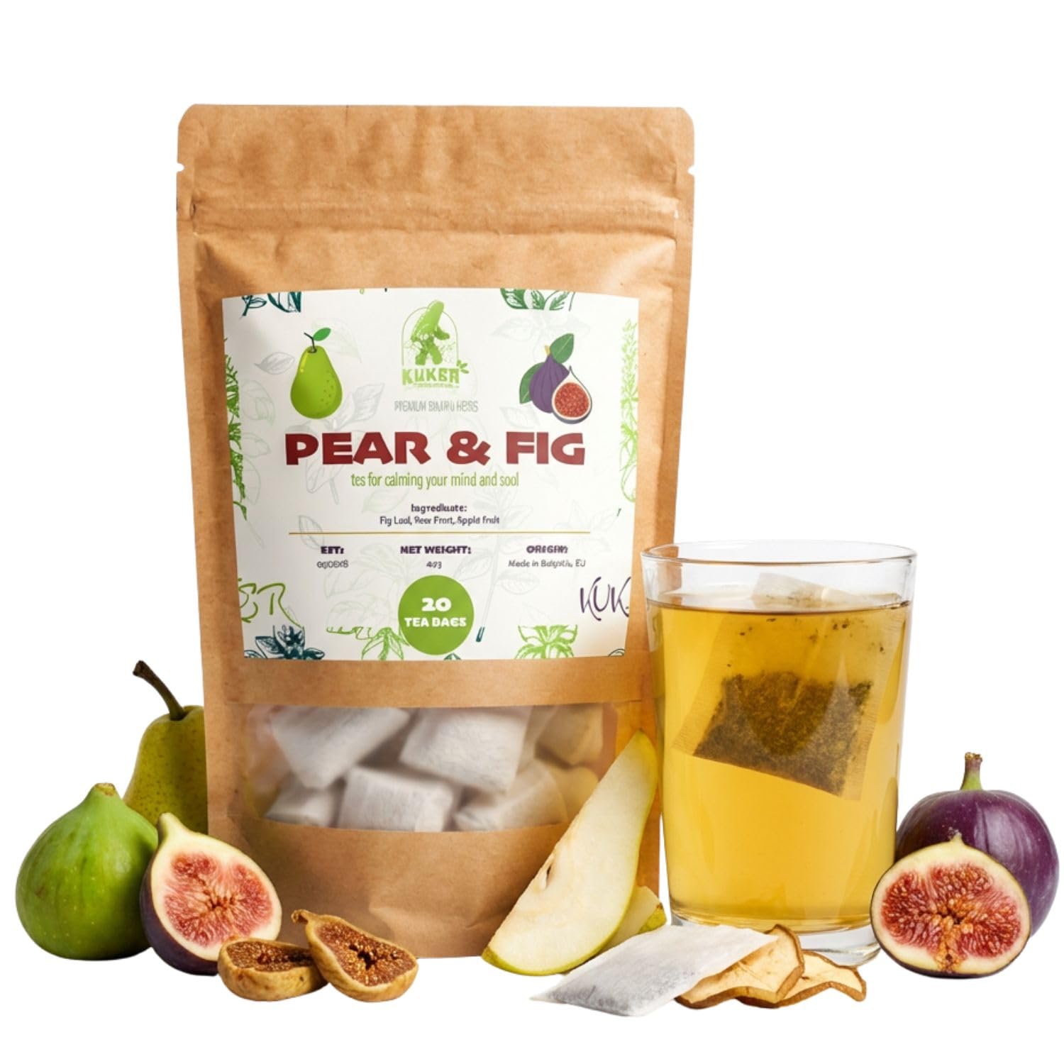 Pear & Fig Fruit Tea Bags – Naturally Flavoured Herbal Tea Infusion | Sweet Pear & Fig Fruit Blend | Caffeine Free Night Tea | Plastic Free Tea Bags | 20 Tea Bags