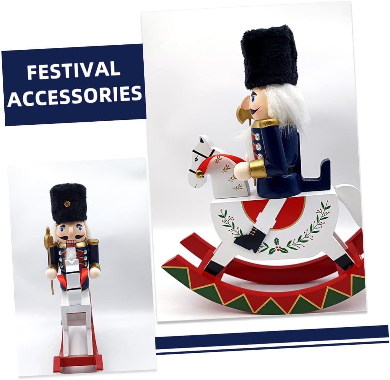 Healifty Christmas Nutcracker Wooden Horse Figurine Large Traditional Nutcracker Desk Ornament Decorative Soldier Tabletop Centerpiece for Holiday Home Party