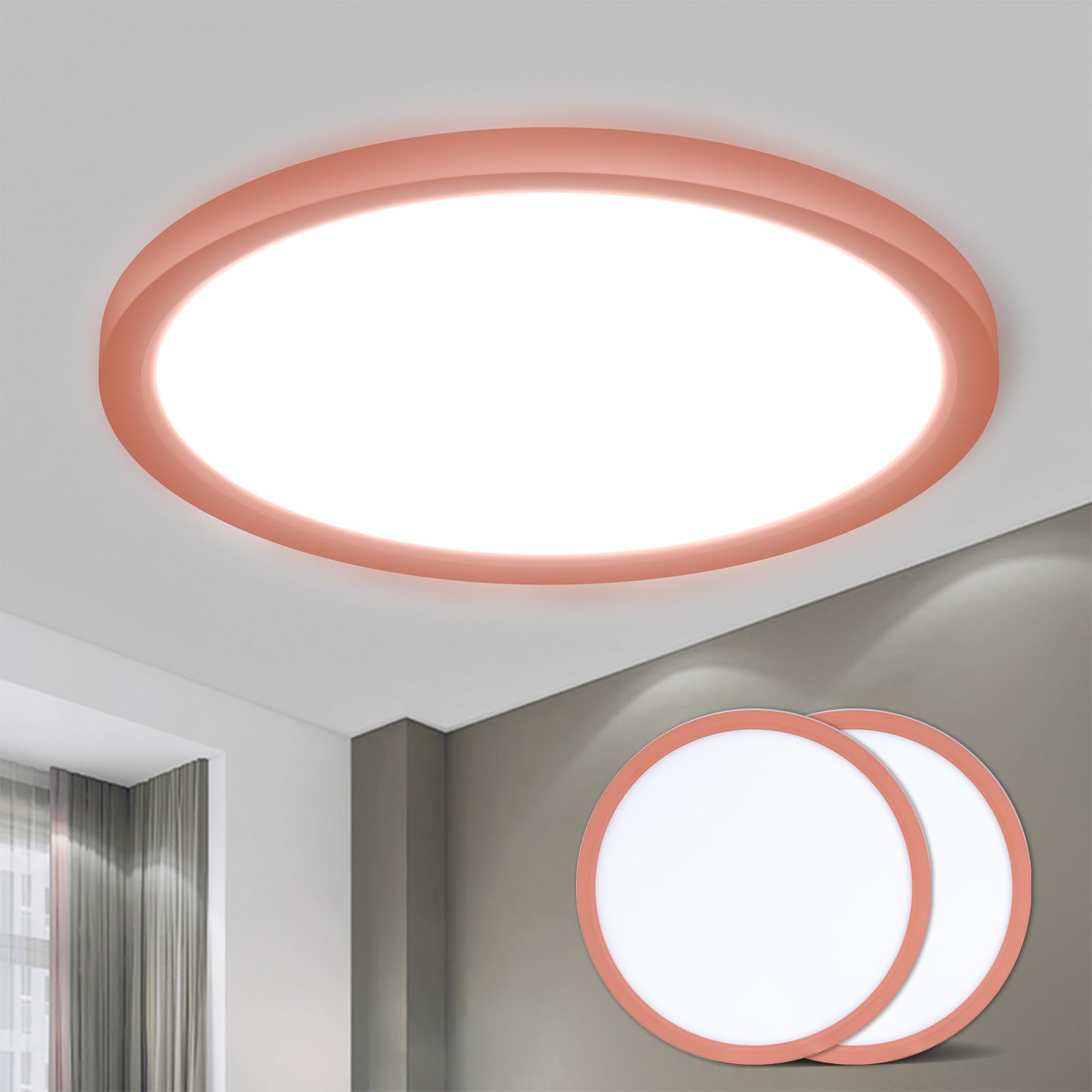 LQWELL® Plafoniera Lampada da soffitto a LED, Lampada da bagno impermeabile IP44 Rotonda Piatta 18W 6000K 1600LM Sottile per Soggiorno Bagno Camera da letto Cucina Seminterrato Ufficio, 220 * 24mm