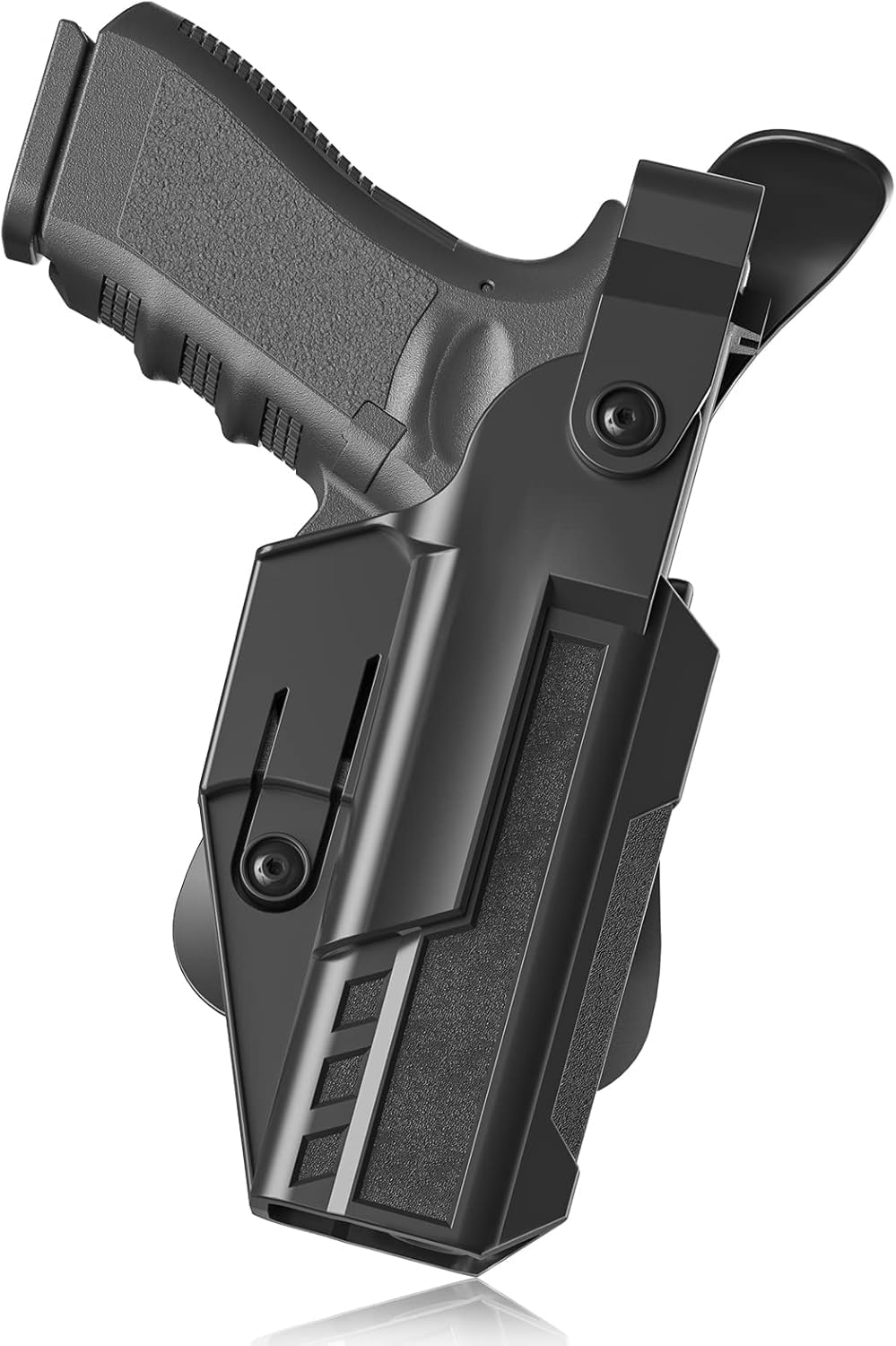 Glock 19/17/19X/23/32/44/45 Holster - G19 Duty Holster for Gen 1-5, OWB Paddle with Fixed Buckle, Thumb Release, 60 Adjustable