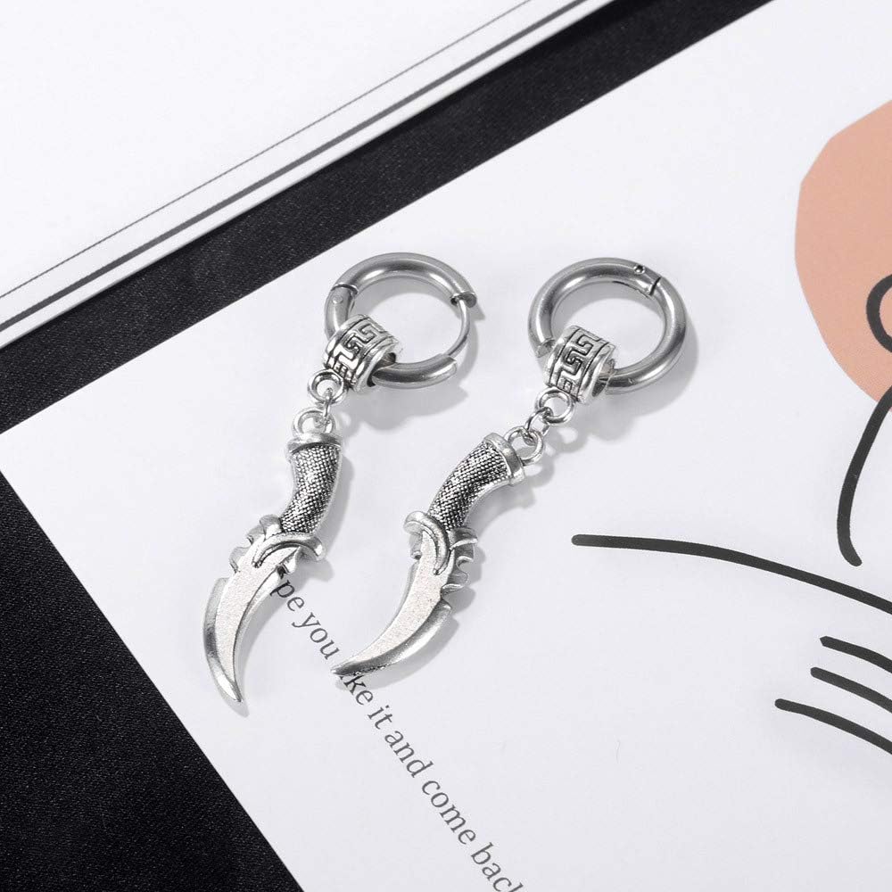 Punk Dagger Sword Hoop Earrings for Men Women Gothic Stainless Steel Huggie Hinged Hoops Dangle Drop Earrings Hypoallergenic Fashion Personalized Hip-Hop Vintage Dangling Jewelry Boyfriend Birthday - Image 2