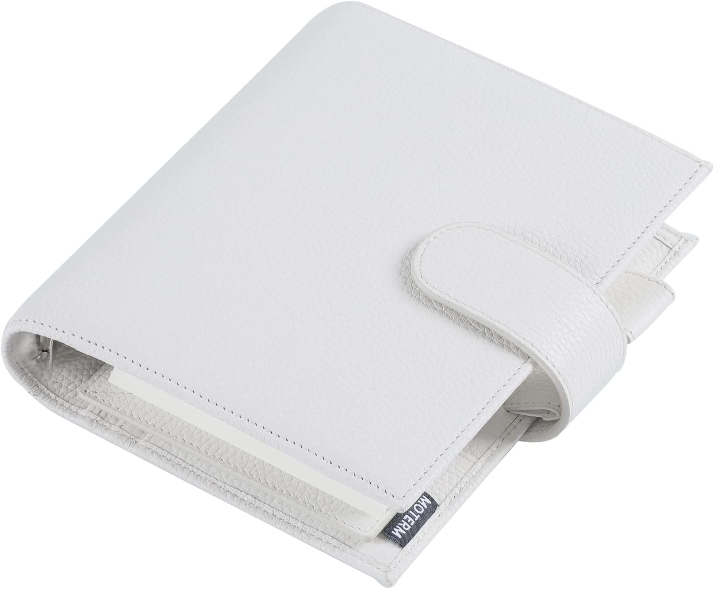 Moterm True-A6 Luxe Rings Planner - Genuine Leather Binder Organizer (30mm Ring, Pebble-White)