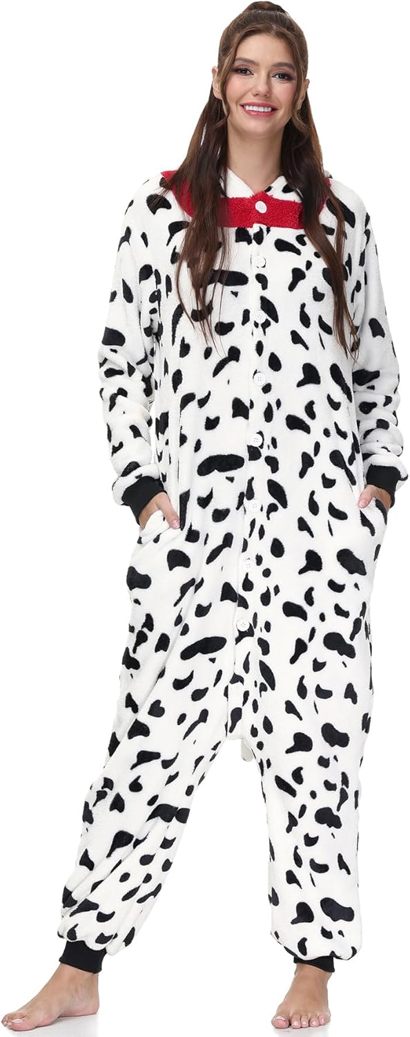 Clarisbelle Women Party Wear Halloween Adult Dalmatian Animal Onesies Sleepwear Zipper Flannel Plush Pajamas XL - Image 5