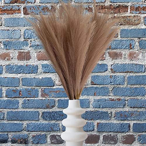 Gusaloo Artificial Faux Pampas Grass Large, 6Pcs 34" Fake Artificial Pampas Grass Decor Tall Fluffy Stems, Table Vase Filler Centerpiece for Living Room Kitchen Decor Boho Decor Wedding -Brown