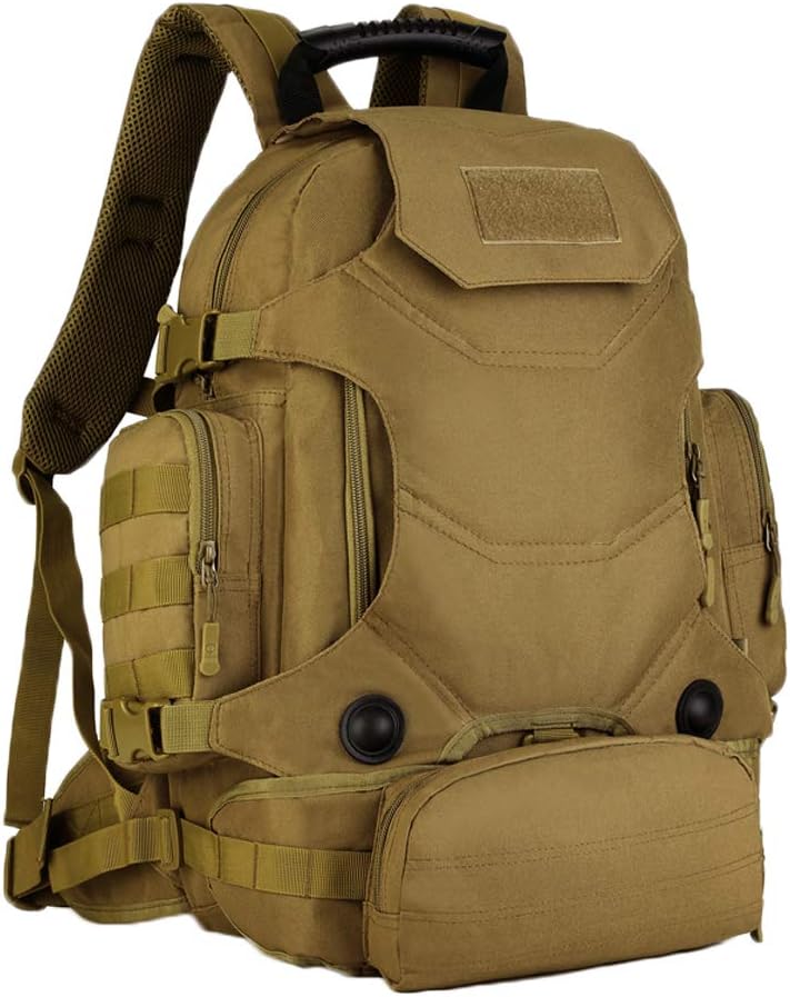 UNISTRENGH 40L Waterproof Tactical Military MOLLE Assault Backpack Pack 3 Way Modular Attachments Large Bag Rucksack with Patch Sport Outdoor Gear For Hunting Cycling Camping Trekking, Coyote Brown