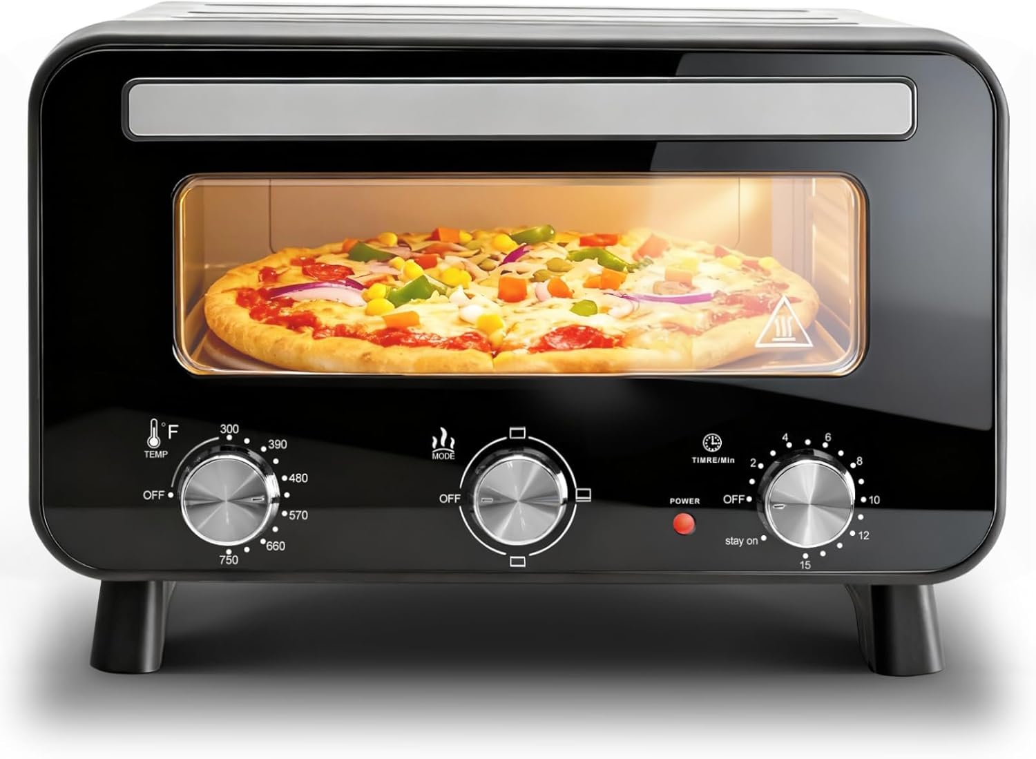 NEWBULIG Pizza Oven Indoor, Electric Pizza Maker, Countertop Ovens for Home, Makes 12.6-Inch Pizzas in Minutes, 1600W, Heats up to 750°F, with Pizza Stone & Spatula, Mechanical Control Knobs