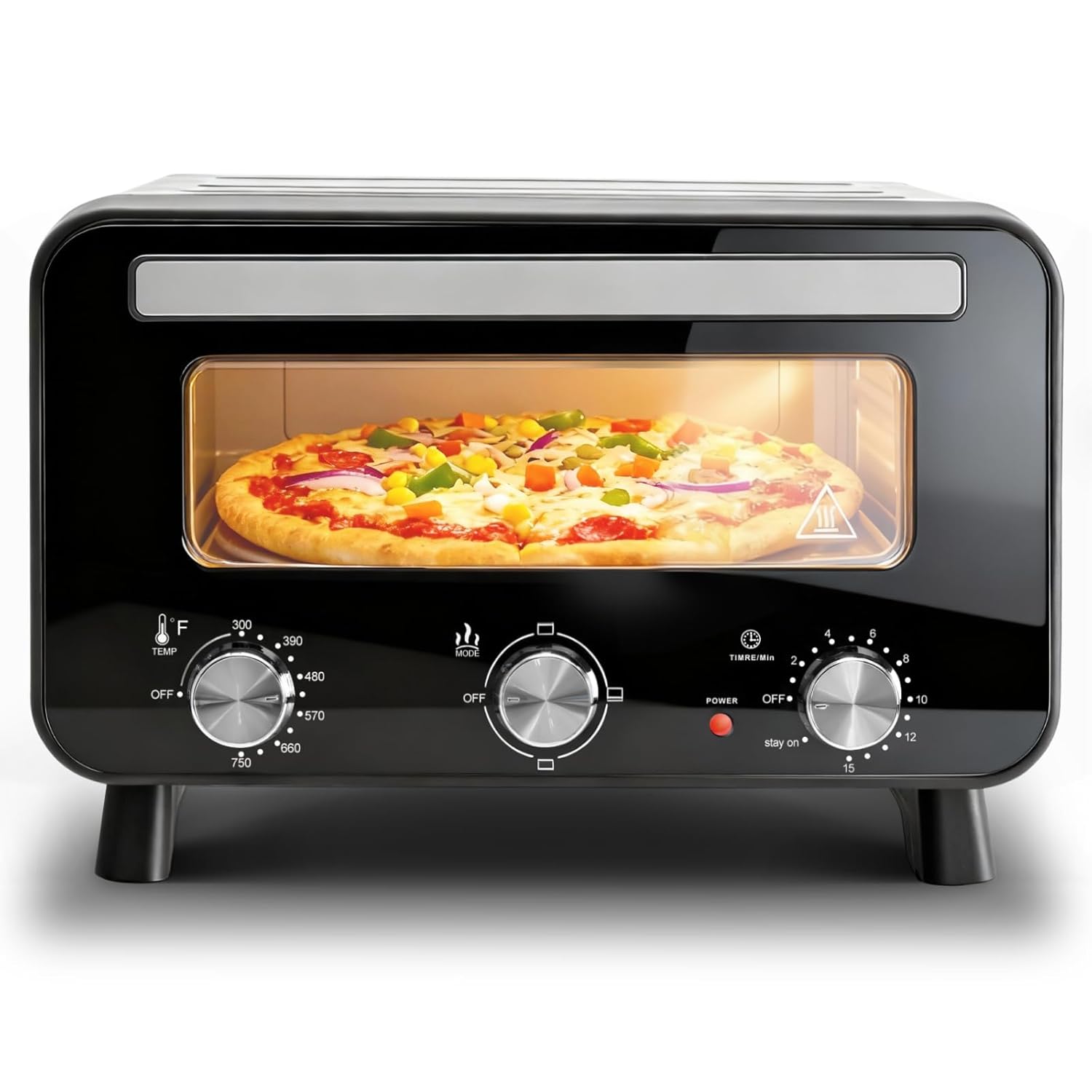 OLIXIS Pizza Oven Indoor, 1600W Electric Pizza Oven Fast Heating, 4 Modes Pizza Maker for 12 Inches, with Pizza Stone & Spatula, Upper-Bottom Independent Heating Temperature Control