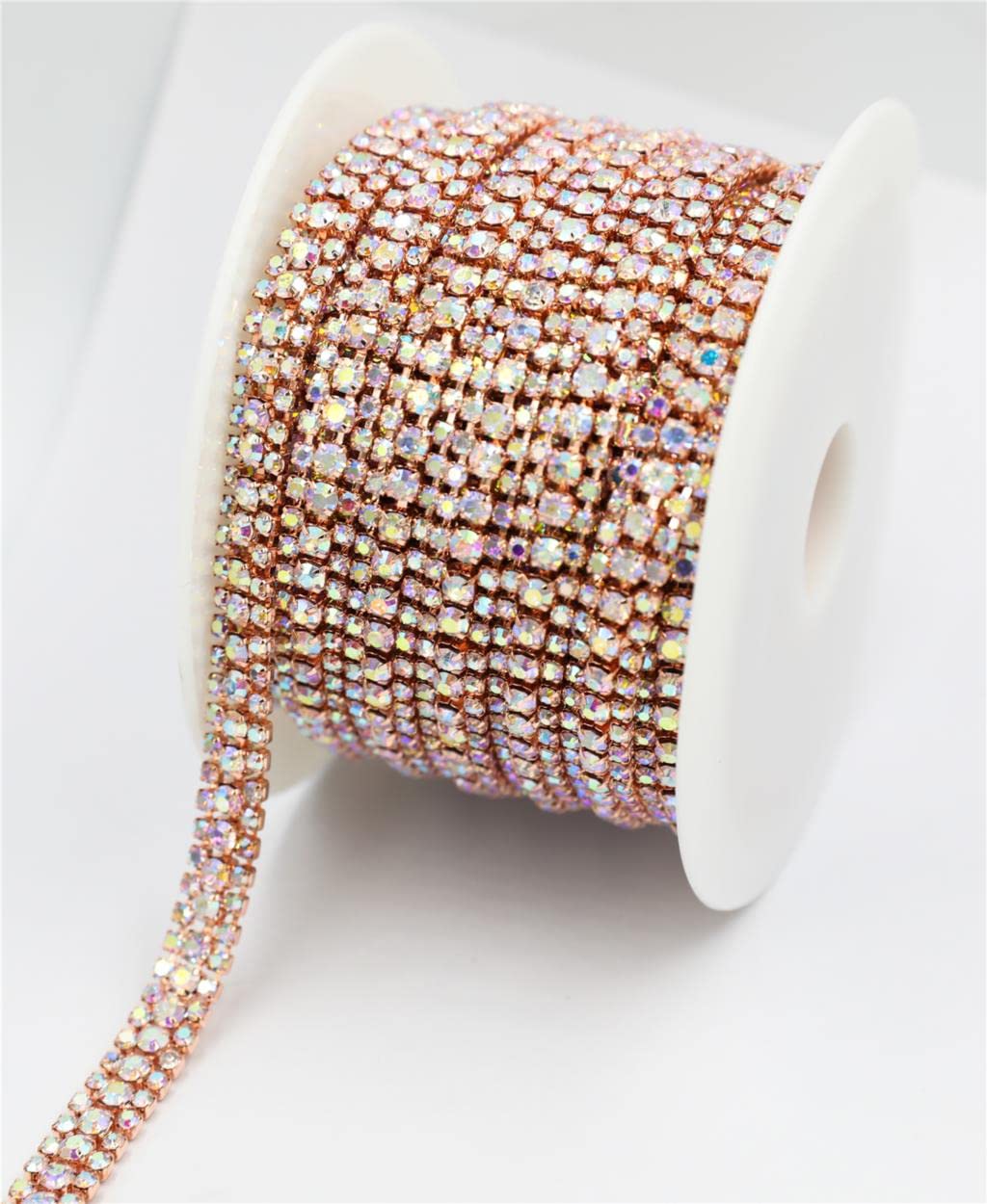 3 Righe Strass in Cristallo di Vetro Catena a Tazza con Strass Cucire su Colla a Diamante Catene Chiuse Catena a Tazza con Rifiniture Glitter Cucire su Indumento-Cristallo Mix, 10 Yard