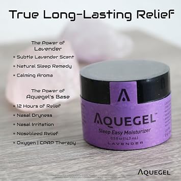 Aquegel Nasal Moisturizer+Lavender (Sleep Easy), 12-Hour Nasal Dryness Relief, Water Based Nose Gel, Oxygen Therapy Nasal Moisturizer, Dry Nose, Nasal Dryness, Nosebleeds, CPAP, Natural Sleep Remedy