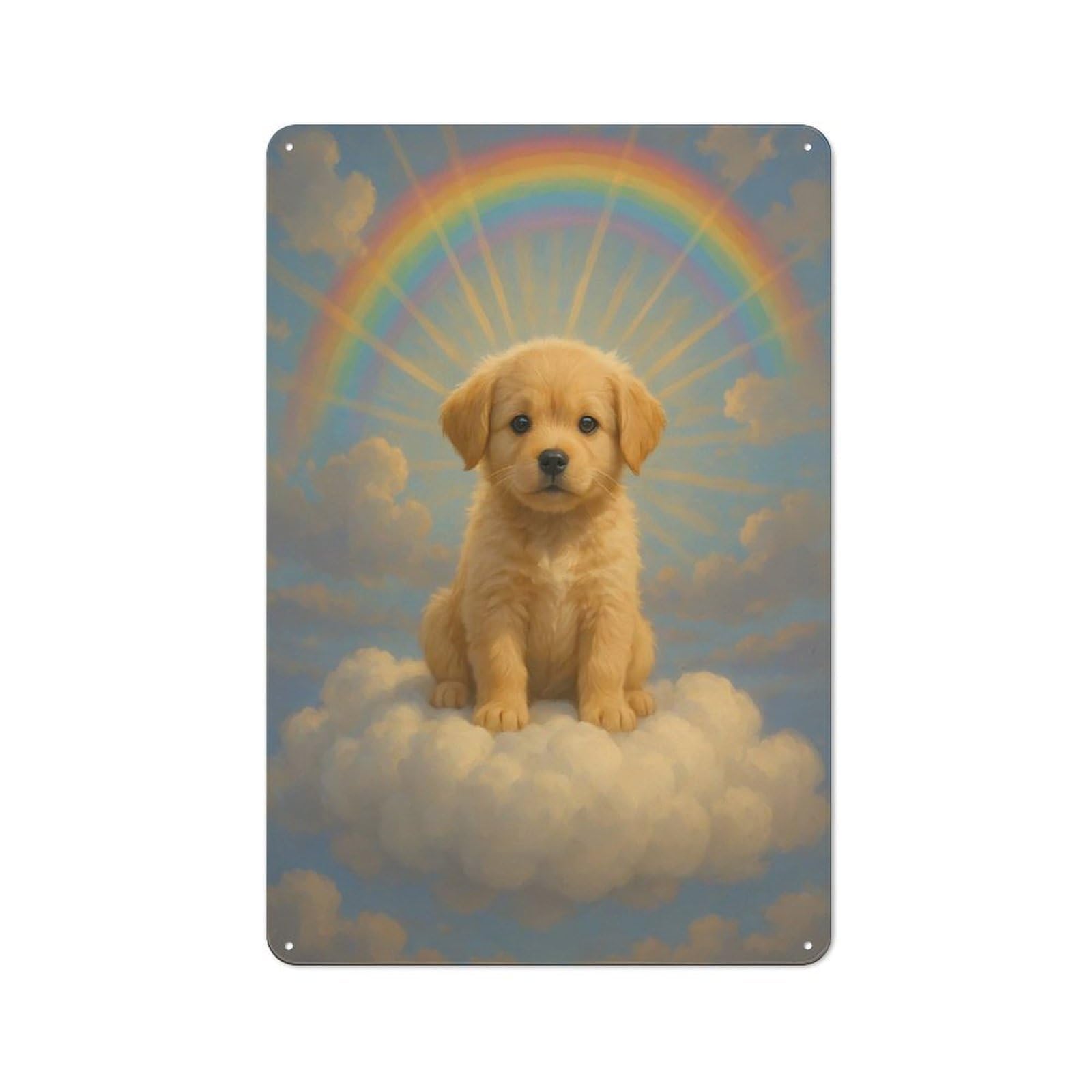 Junmoney Golden Retriever Puppy On Cloud With Rainbow Metal Wall Sign 30X20cm Featuring For Garage Wall, A Housewarming Gift For People Furnishing A Garage