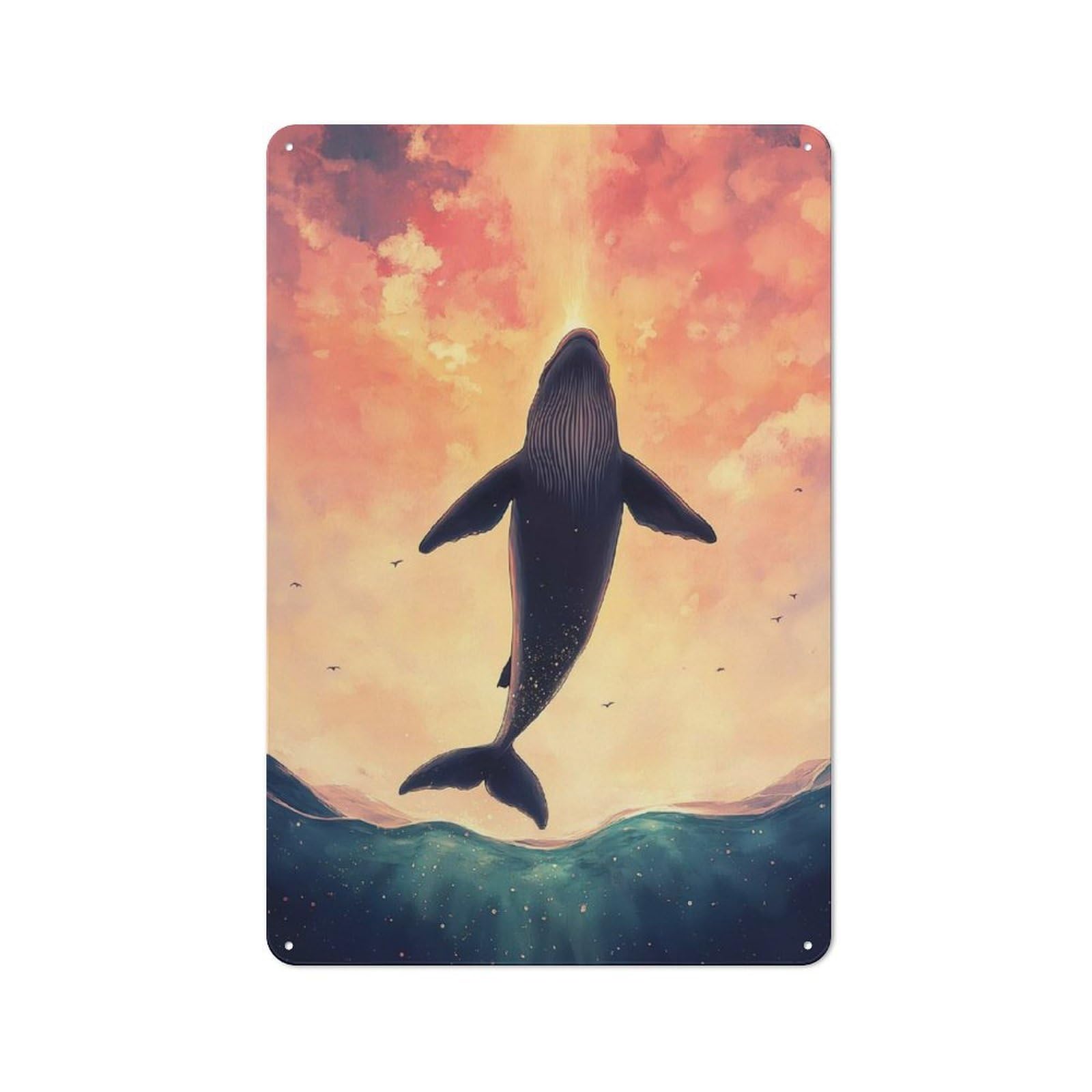 Junmoney Whale Leaping Sunset Vintage Tin Sign 30X20cm With For Hallway Wall, Suited To New Home Decorators, For Retro Home Interiors