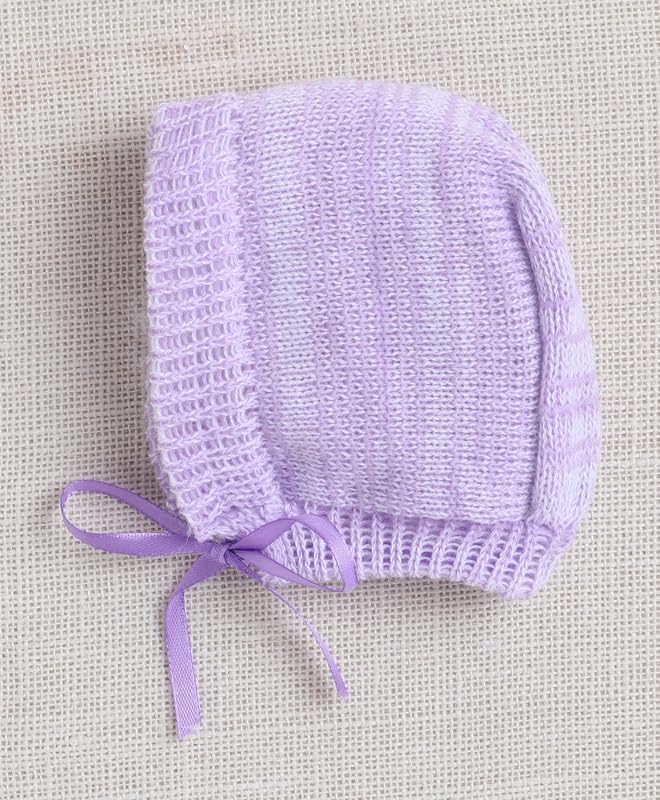 BUMZEE Lavender Baby Girls Full Sleeves Woolen Sweater with Cap & Socks Age - 0-3 Months (Peb10071B-lvd) - Image 4 thumbnail