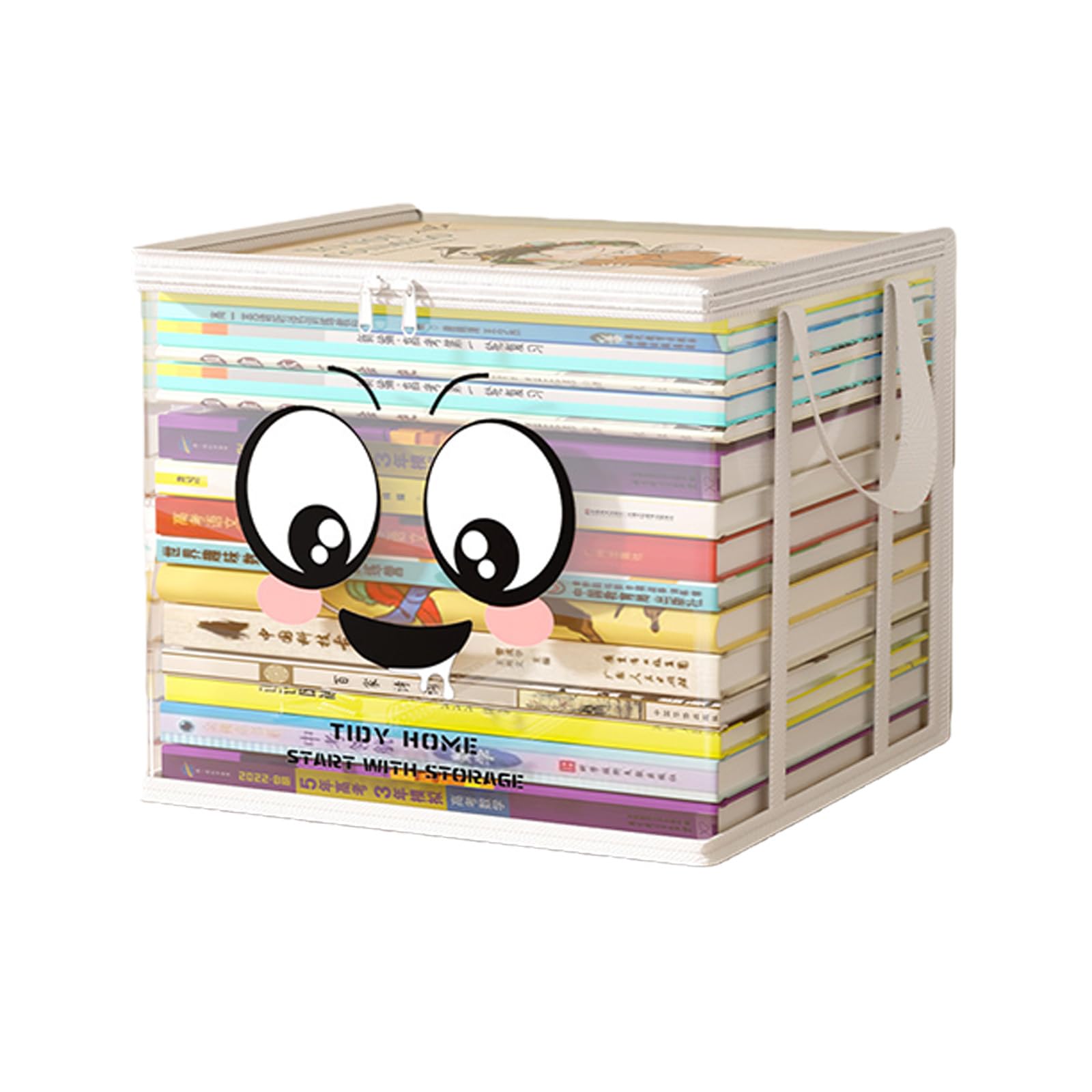 ZBIianxer Large Opening Clear PVC Book Storage Container Pliable Double Handles Transparency Organiser Bin with Lid Double Handles