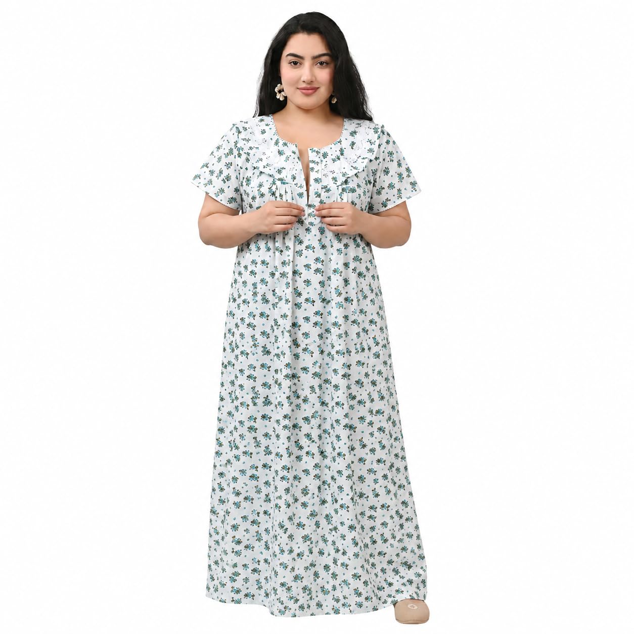 Women's Pure Cotton Printed Feeding Nighty | Maternity Nightwear with Front Button Closure for Nursing & Pregnancy-image-27