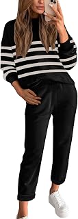 Women's Sweater Sets 2 Piece Outfits Lounge Sets with Knit Sweater Tops and Sweatpants