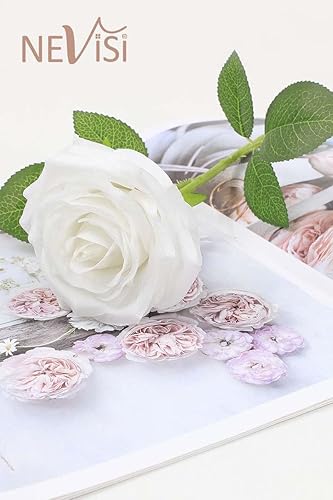 Miniatura 39 de Flores artificiales de rosa, rosa artificial, rosa falsa, rosa de seda, flores falsas de aspecto real con tallos para ramos de boda DIY, centros de