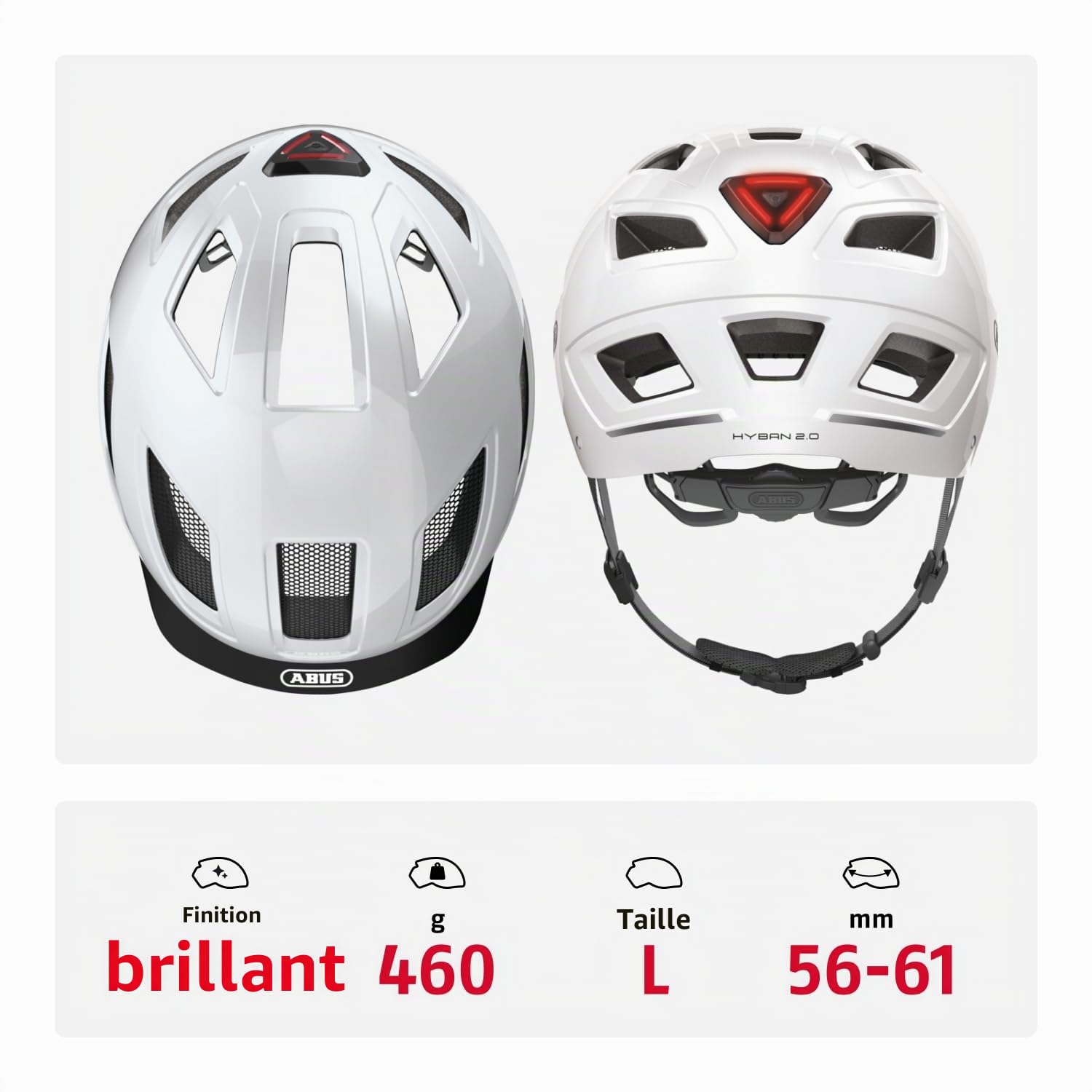 ABUS Hyban 2.0 Casque de Ville avec Feu Arrière Coque Dure ABS Vélo pour Hommes et Femmes