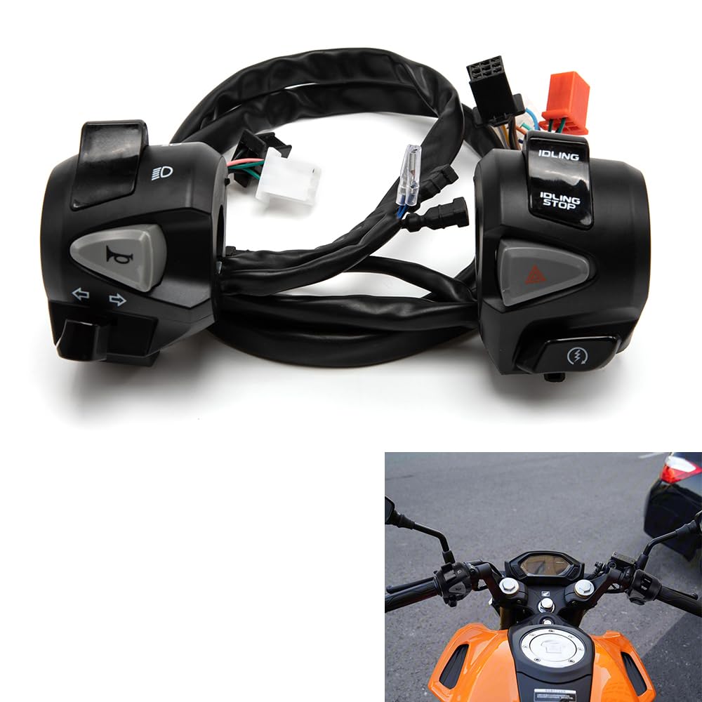 7/8" 22mm Motorcycle Handlebar Control Switches Headlight Turn Signal Switch Button with Wiring Harness for Motorcross Motorbike ATV Sport Dirt Street Bike Moto Off Road