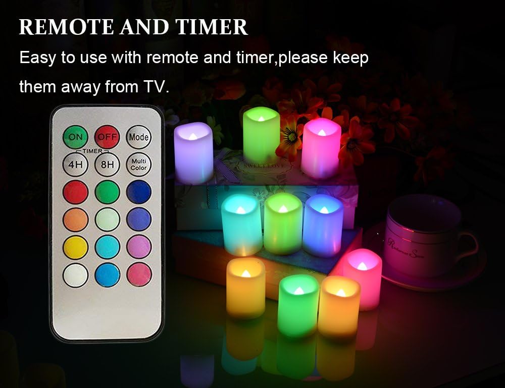 Multi Color Changing Votive Flameless Candles with Remote and Timer - Battery Operated Led Tea Light Candles，Set of 10 Colored Flickering Candles for Birthday, Wedding, Anniversary Easter Party Décor.