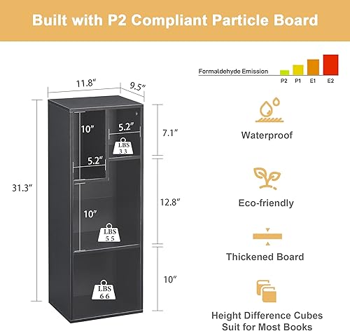 Miniatura 3 de VECELO Estantería pequeña de 3 niveles, estantería de 4 cubos, se adapta a los accesorios más altos, unidad moderna de pie, estante con capacidad