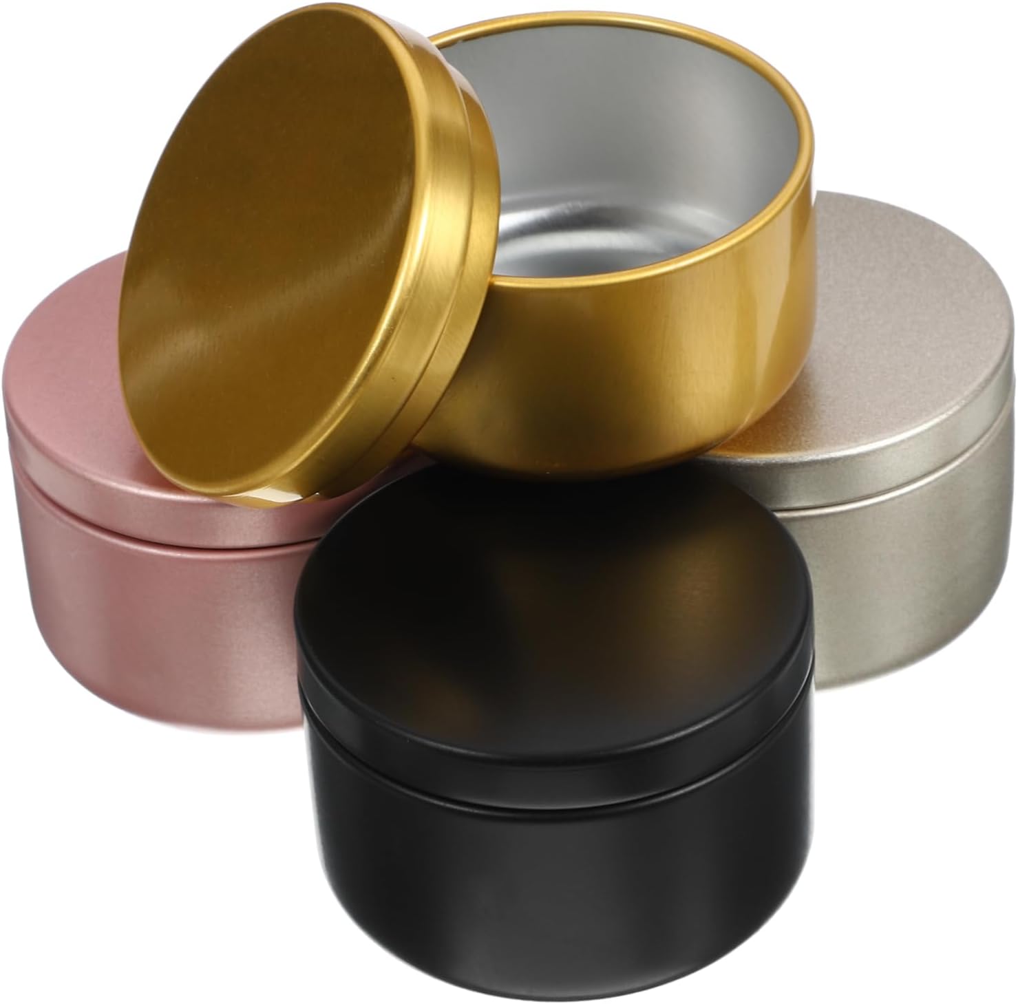 Artibetter 24Pcs Candle Tins Metal Candle Containers for DIY Making Airtight Storage Jars for Craft Supplies Aromatherapy Holders in Frosted Gold Gold Frosted Powder and Black