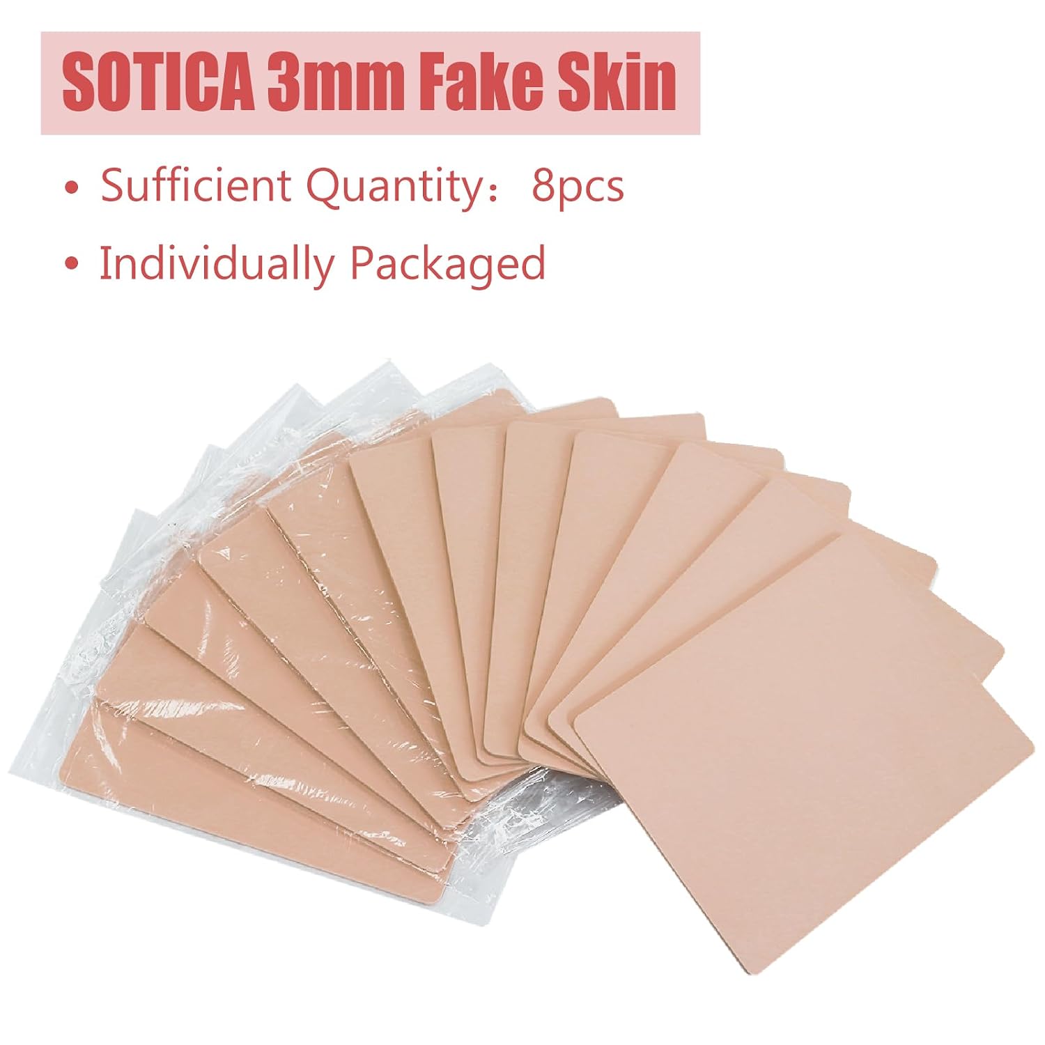 8pcs 3mm Tattoo Practice Skins, 6x8" Fake Tattoo Skin Silicone, Realistic Color & Texture, Holds Ink Well, Double-Sided Use, Thick & Sturdy, Perfect for Tattoo Artists