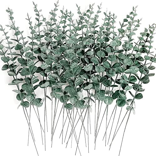 AUMVEYI Eucalyptus Stems - 70pcs Artificial Eucalyptus Leaves Stems Bulk - Faux Greenery Stems for Floral Arrangements - Plastic Fake Leaf Branches for Filling Home Wedding Flower Bouquet Décor