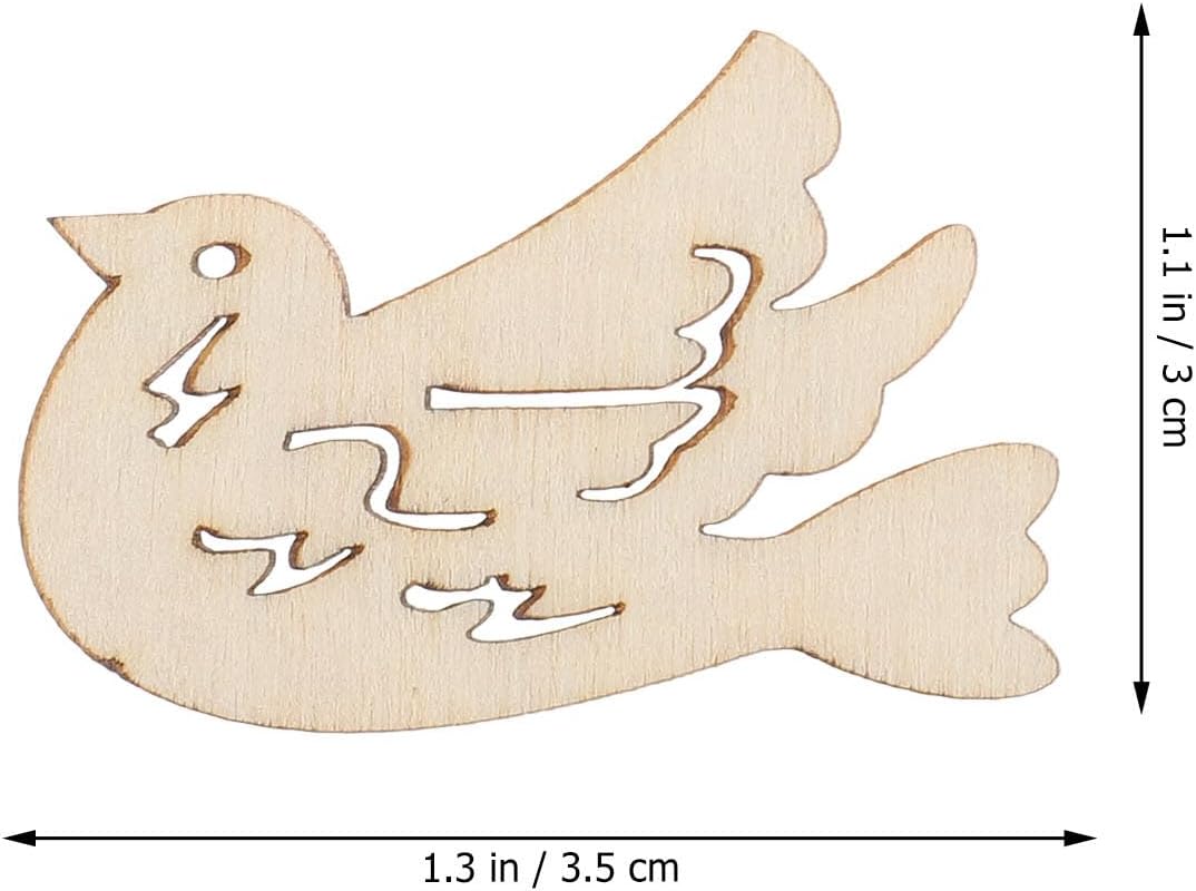 50pcs Wooden Bird Pendant Mini Ornaments Crafts Wooden Embellishments Table Confetti Bird Wood Cutouts Wood Appliques Christmas Tags Bird Shape Slice Blank Statue, 3.50X3.00X0.50CM