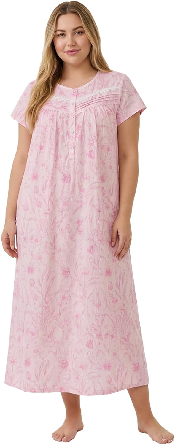 Cotton Nightgowns for Women Short Sleeve Nightgowns Comfy Long Nightdress Sleepwear Ladies Night Gown House Dress