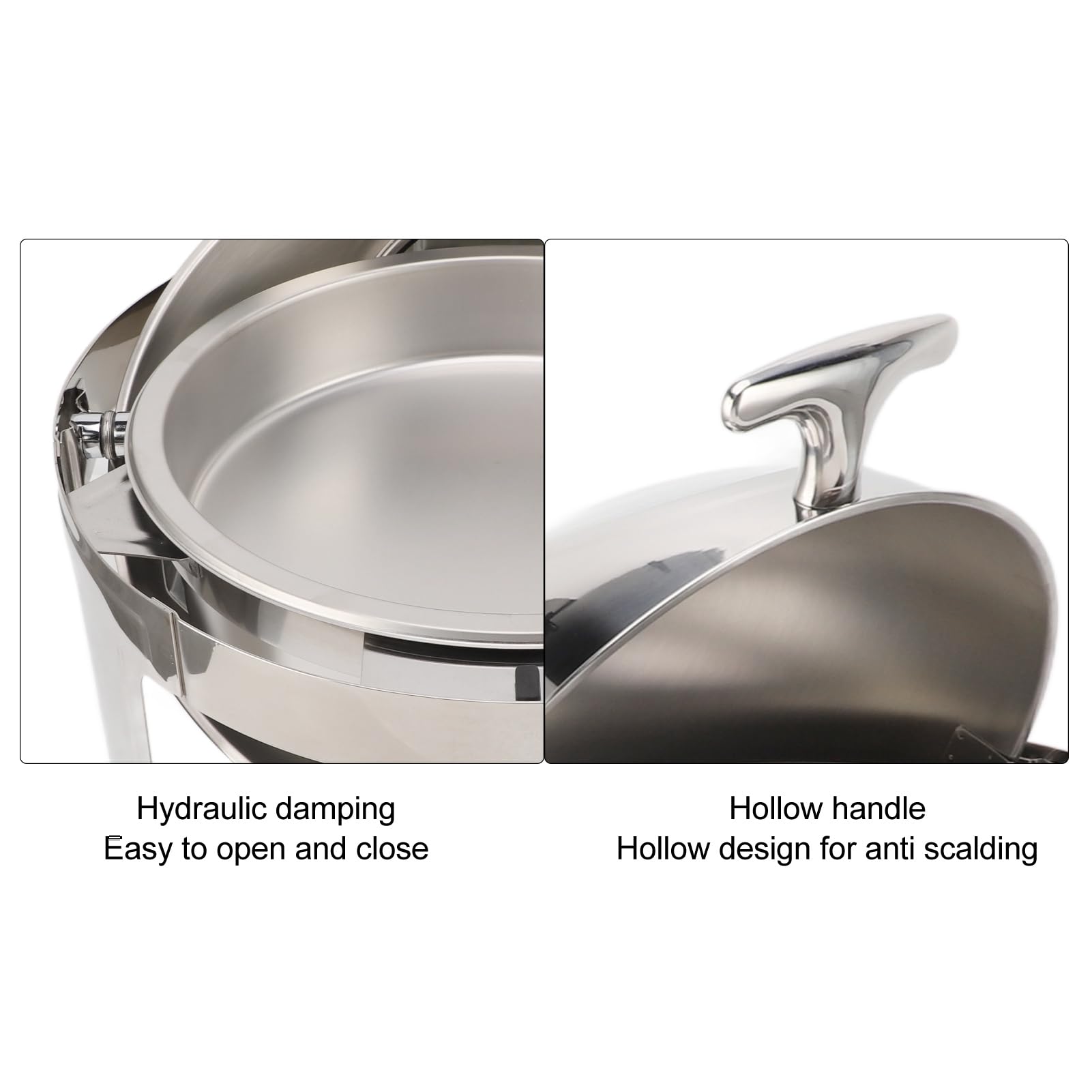 Chafing Dish - Juego de buffet de acero inoxidable, 6 L, buffet, hostelería, calentador de alimentos, calentador de alcohol, tapa de cristal visible, redonda (sartén con 2 compartimentos)