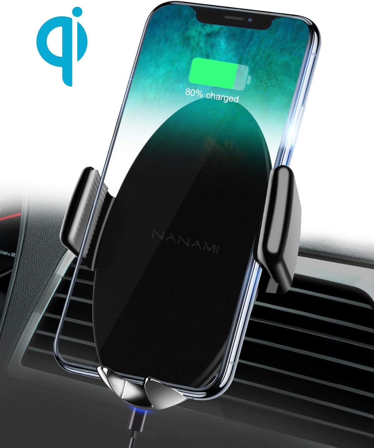NANAMI Wireless Car Charger Mount,7.5W/10W Fast Charging Auto-Clamping Car Phone Holder Compatible with Samsung S10/S10+/S10E/S9/S9+/S8/S8+/S7/S7edge/Note10/9/8 and iPhone 11/X/XS/XS Max/XR/8/8 Plus