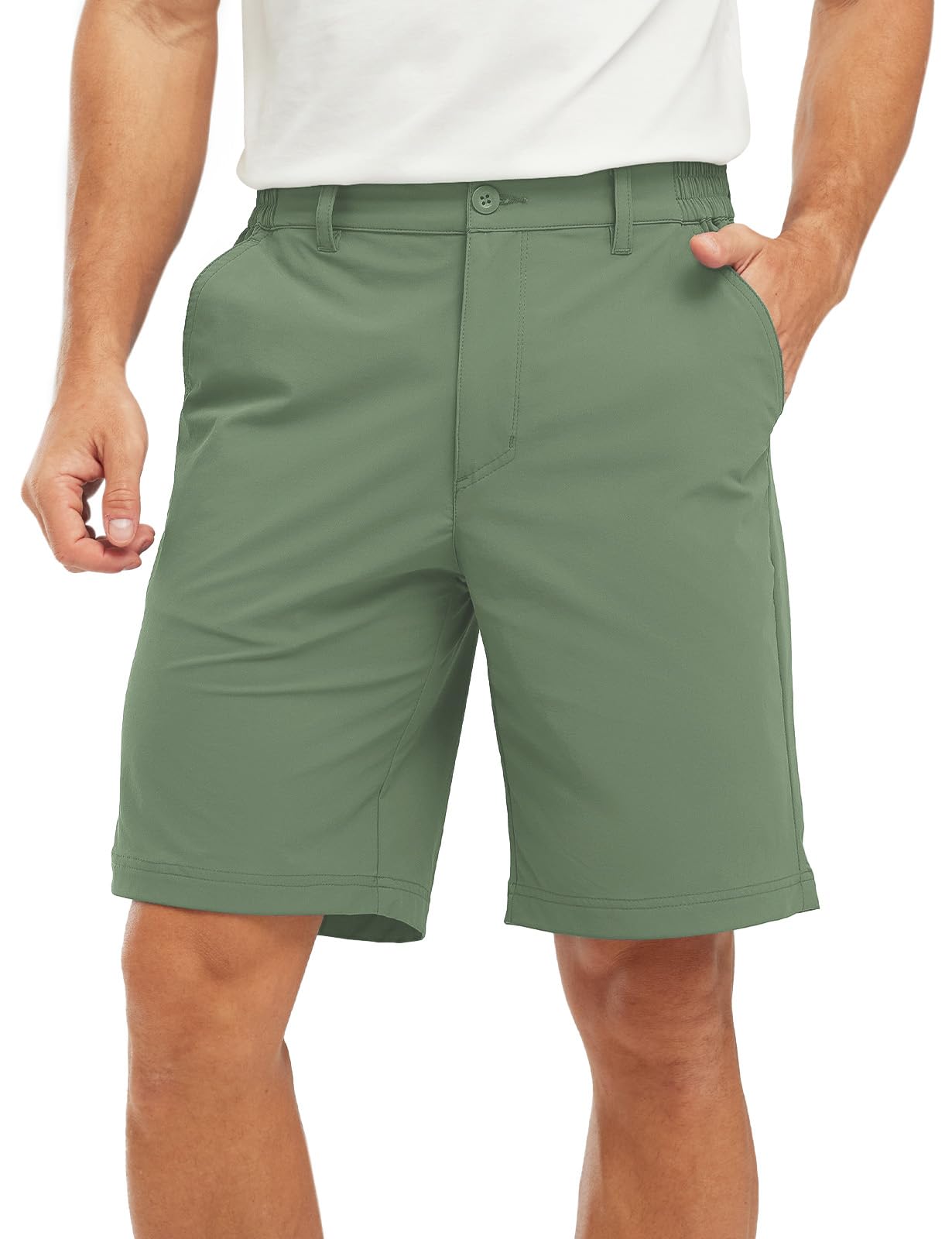 TBMPOY Men's Shorts Golf 9" Casual Elastic Waist Quick Dry Flat Front Travel Shorts with 5 Pockets