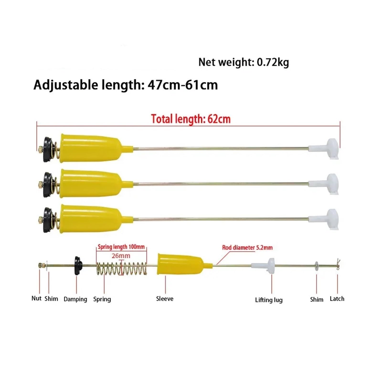 Amortiguador universal for lavadora, longitud ajustable, for modelos con pulsador de carga superior