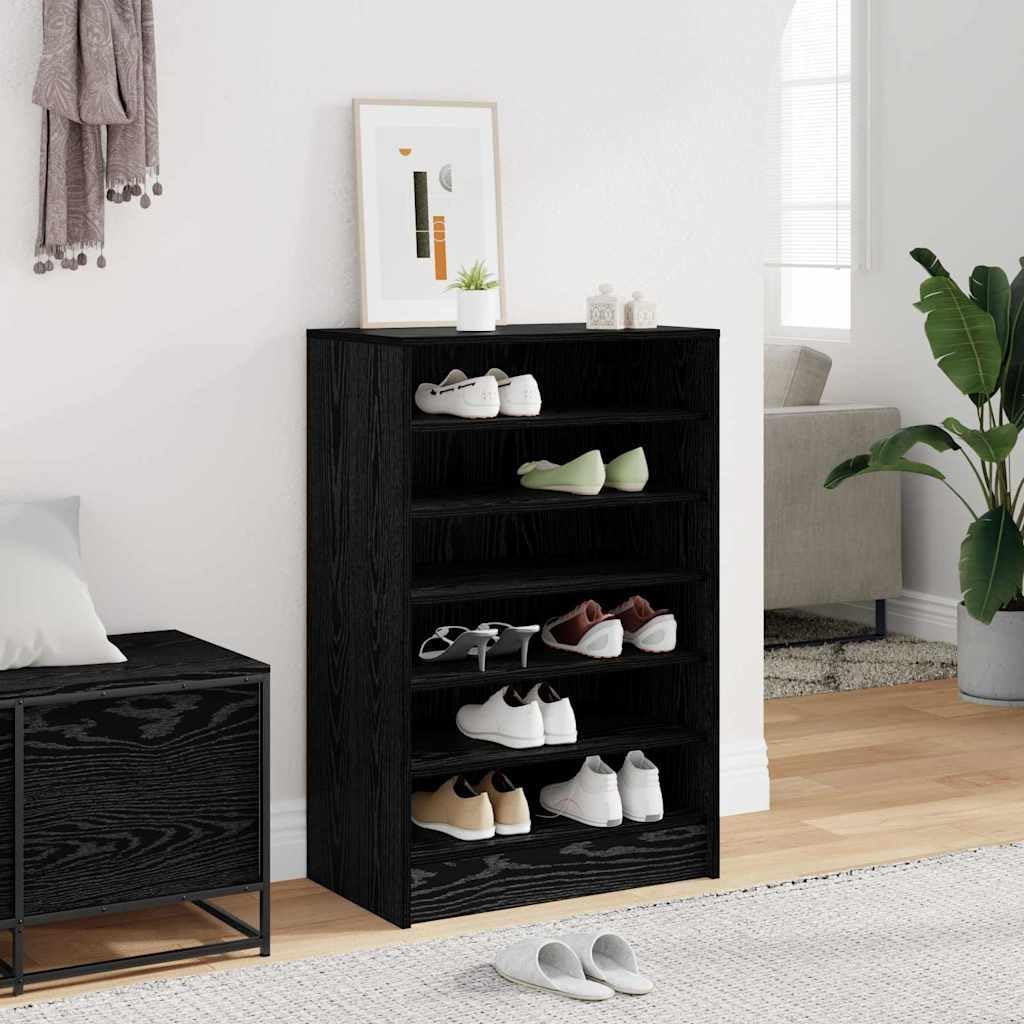 Scarpiera nera effetto quercia in legno 60 x 35 x 92 cm con 6 ripiani, armadio per corridoio, ingresso, scarpiera e ordine