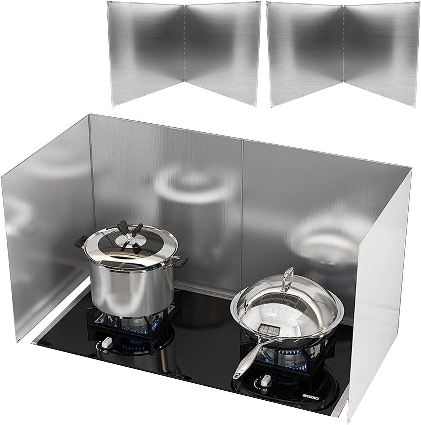 Oil Splatter Guard - 2 Sided Stainless Steel Insulation Board, 2 Pieces Grease Splatter Shield, Kitchen Backsplash Protector for Frying Pan and Stove