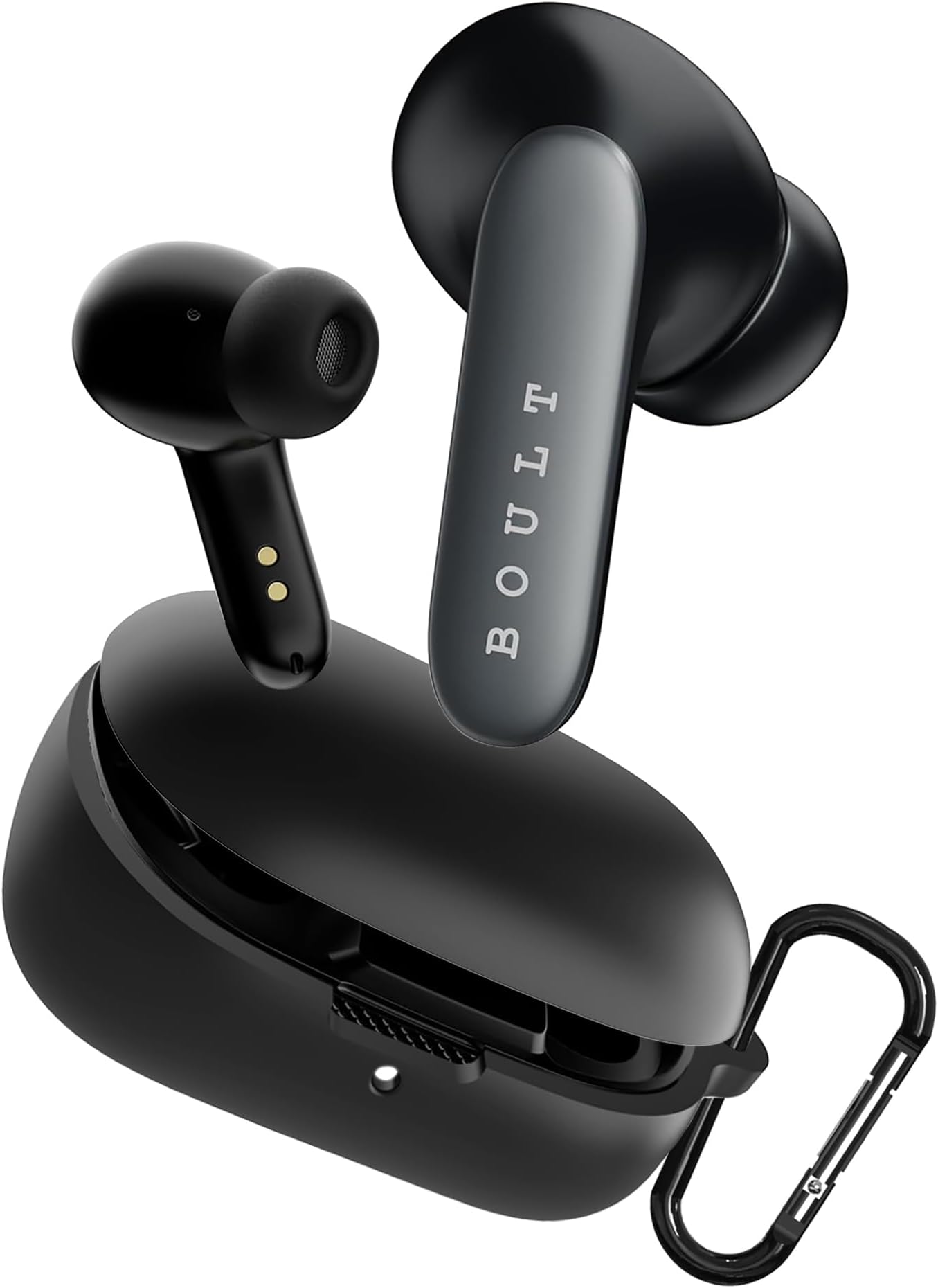 Sounce Earphone Case Cover Compatible for Boult Audio Z20 Pro/Boult Audio Z20, Soft Silicone Skin Case Cover Shock-Absorbing Protective Case with Keychain [Front LED Visible] - Black