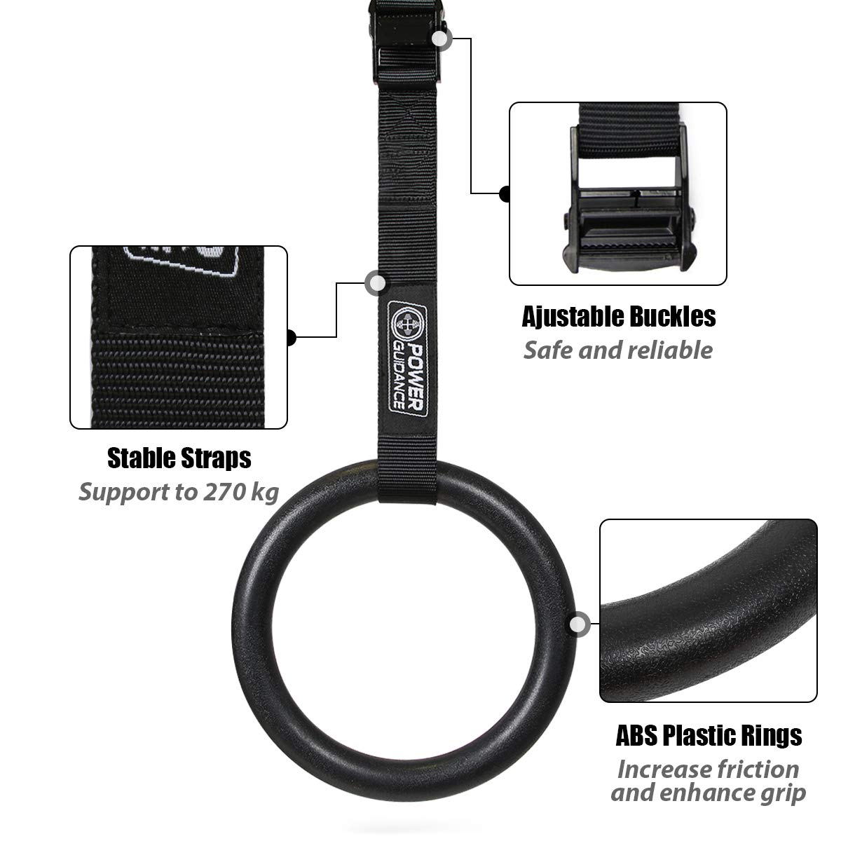 POWER GUIDANCE Anneaux de Gymnastique Olympic Gymnastique Réglable Professionnel pour Musculation Suspension Training