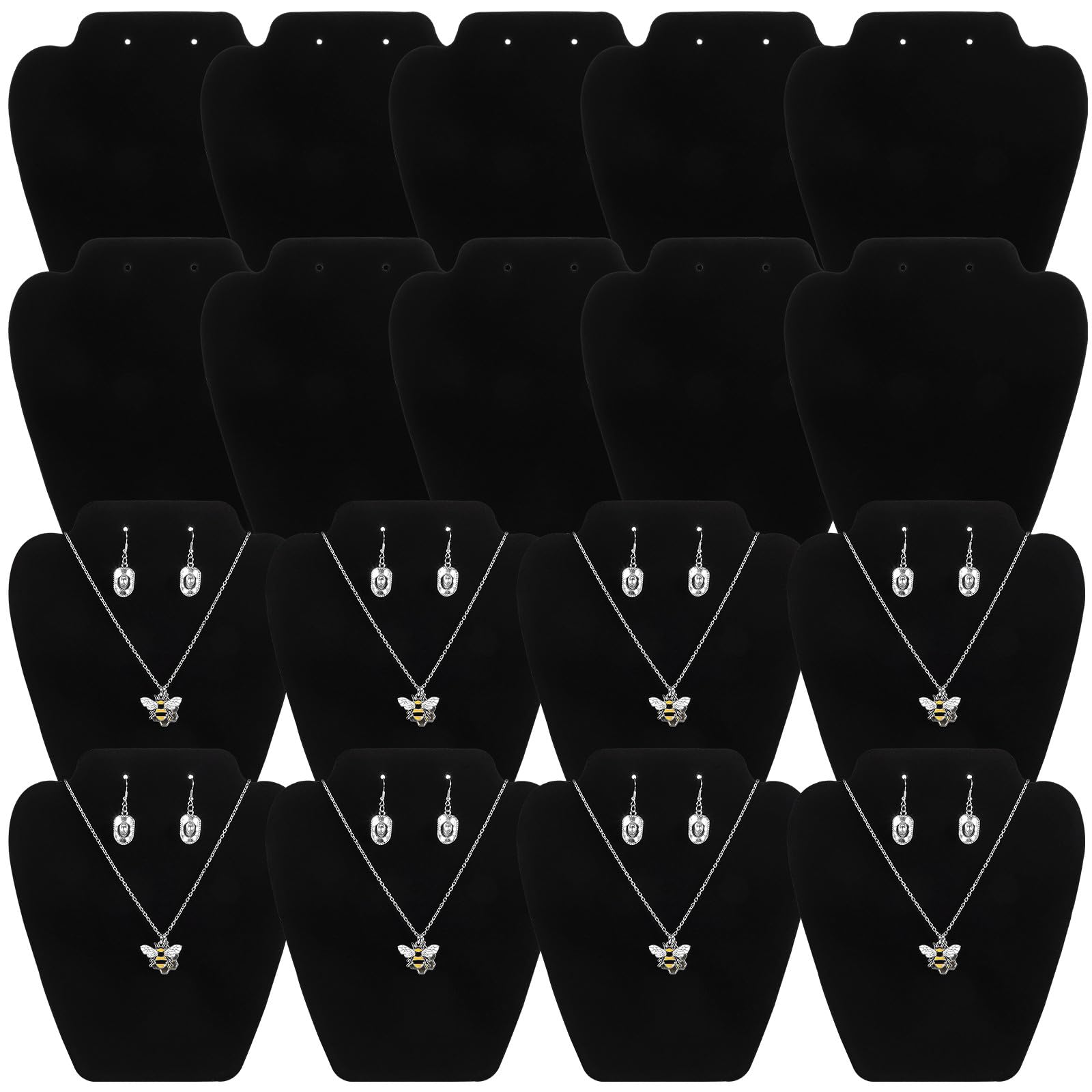 Ciieeo Expositor para Joyas Negro de Tela Aterciopelada y Cartón, Soporte Plegable para Collares y Pendientes, 18 Piezas para Tienda o Uso Doméstico