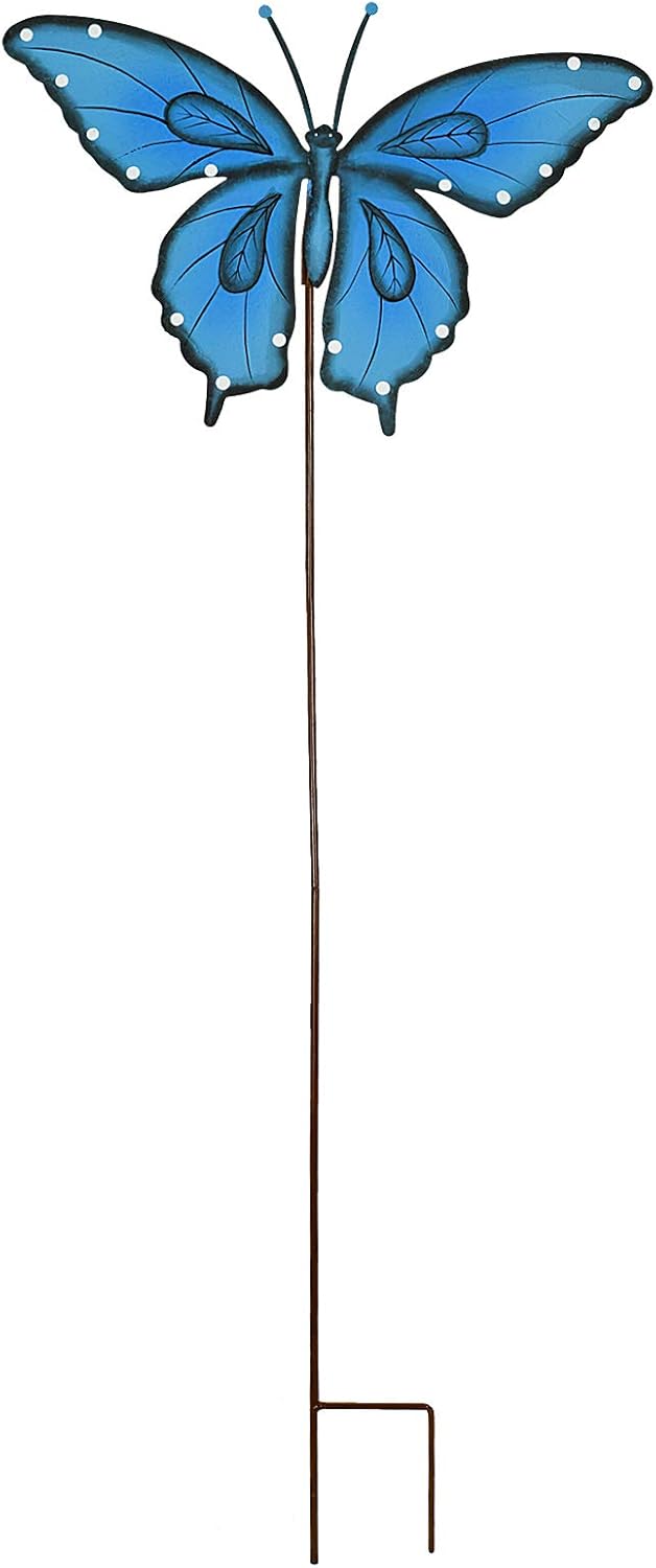 Attraction Design Butterfly Garden Stake Decorative Butterfly Yard Stake, Cute Insect Decor Metal Yard Art Decor Outdoor Garden Decoration for Patio Porch Lawn Pathway Backyard (Blue)