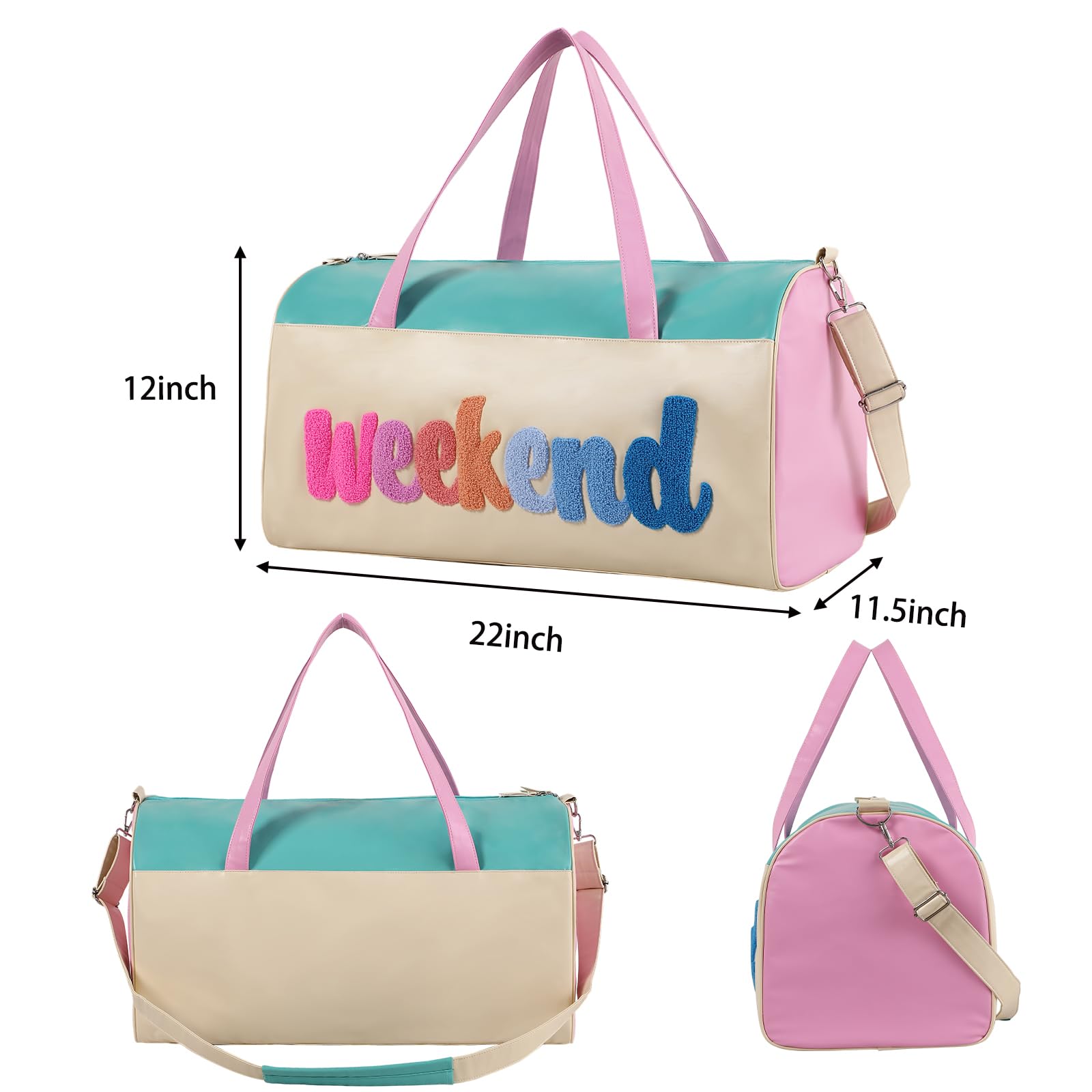 DYSHAYEN Borsone da viaggio in ciniglia con lettera grande borsa da viaggio in pelle PU Weekender borsa da notte per le donne borse da viaggio Tote, Weekender