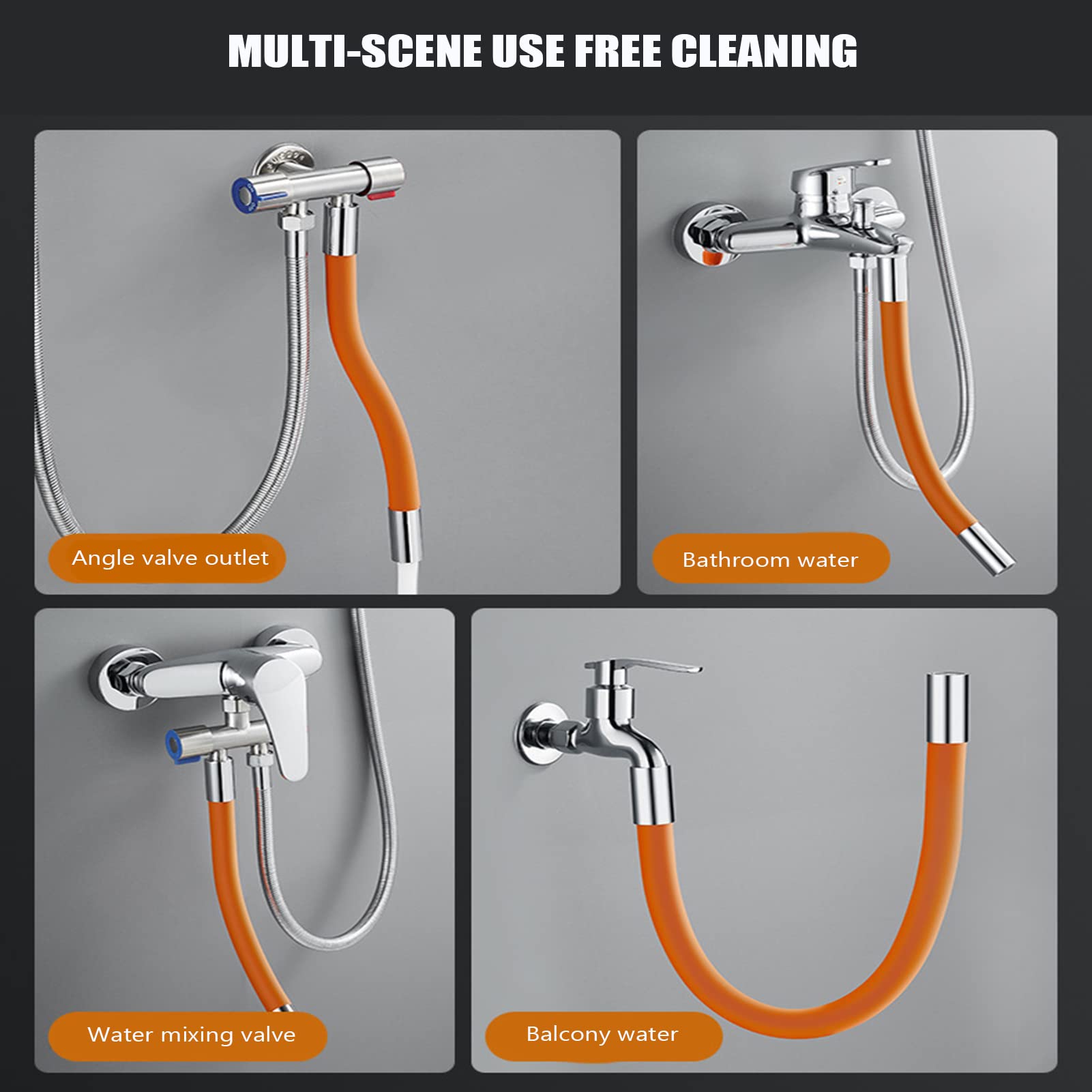 Tubo Extensor Universal de 50 cm para Grifo, rociador Flexible de 360° para Fregadero, Conector de Espuma para desagüe de Cocina y baño, Color Naranja