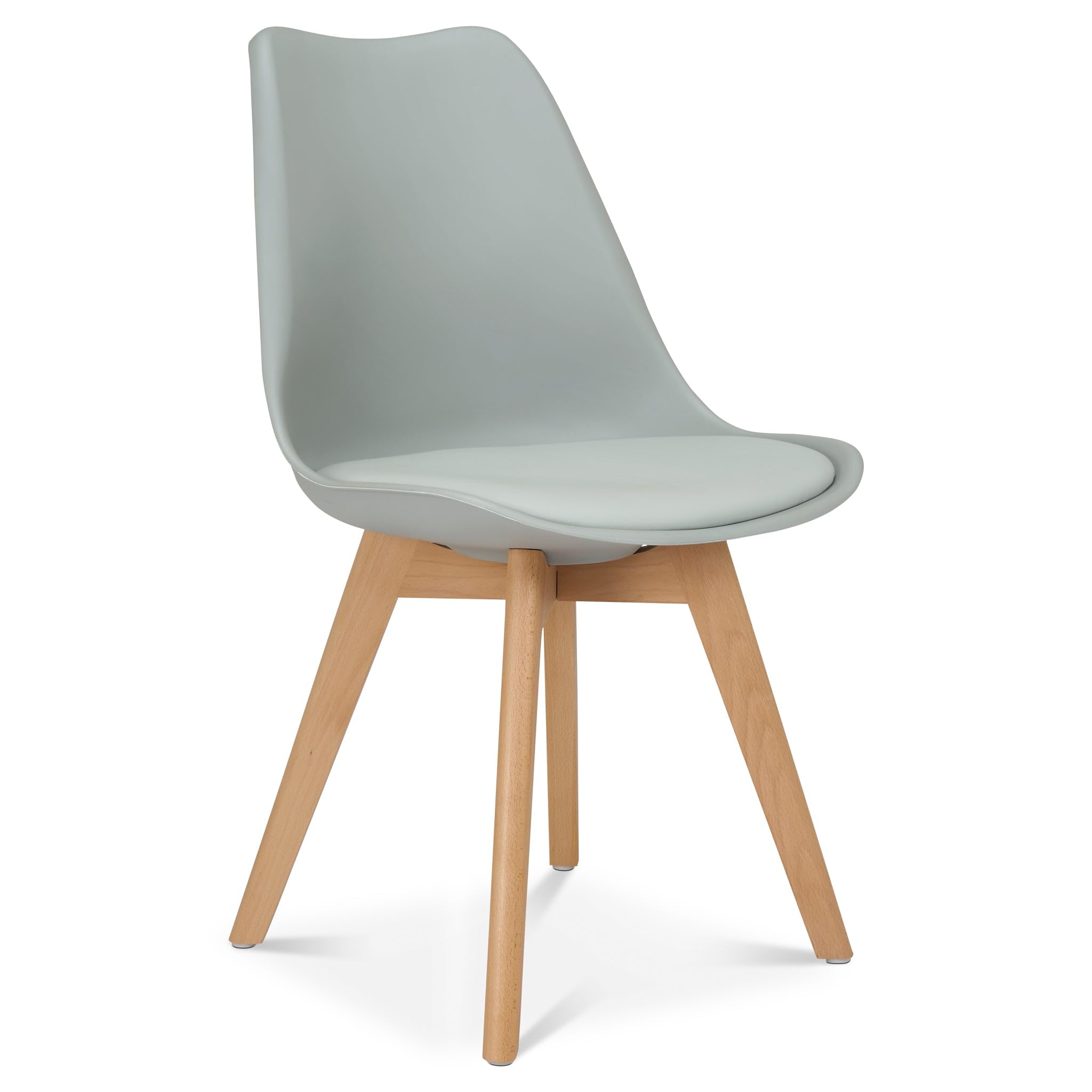 Bravich Rocco Dining Chair with Cushion Pad Seat, Silver Grey Plastic Kitchen Chair with Wooden Legs, Modern Single Accent Chair for Dining Room, Bedroom, Dressing Table and Vanity