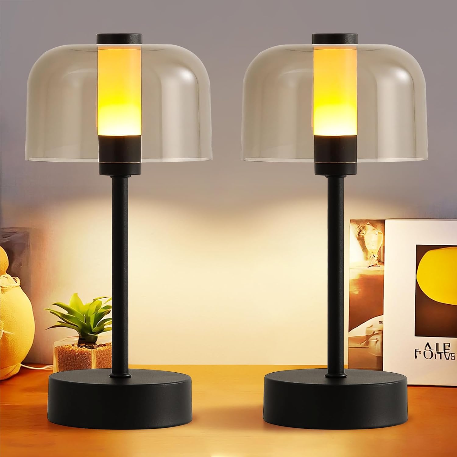 2-Pack Black Night Light,Cordless Small Touch 4000mAh Dimmable Battery Operated Portable Led Night Lamp for Bedroom Bedside Mood Lighting Coffee Shop Restaurant Home Decor Corner Black-2 pack