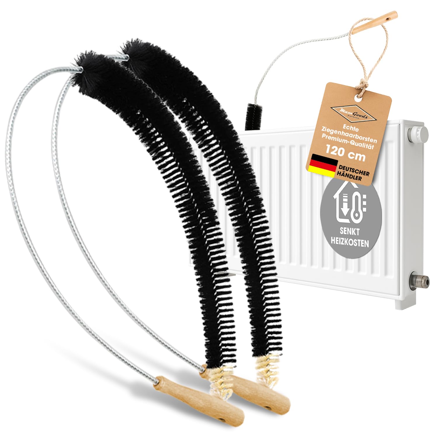 Brosses pour Radiateur - 2 pièces - 120 cm - Brosses Dépoussiérantes de Chauffages avec Poils de Chèvre - Idéale Panneaux Chauffants