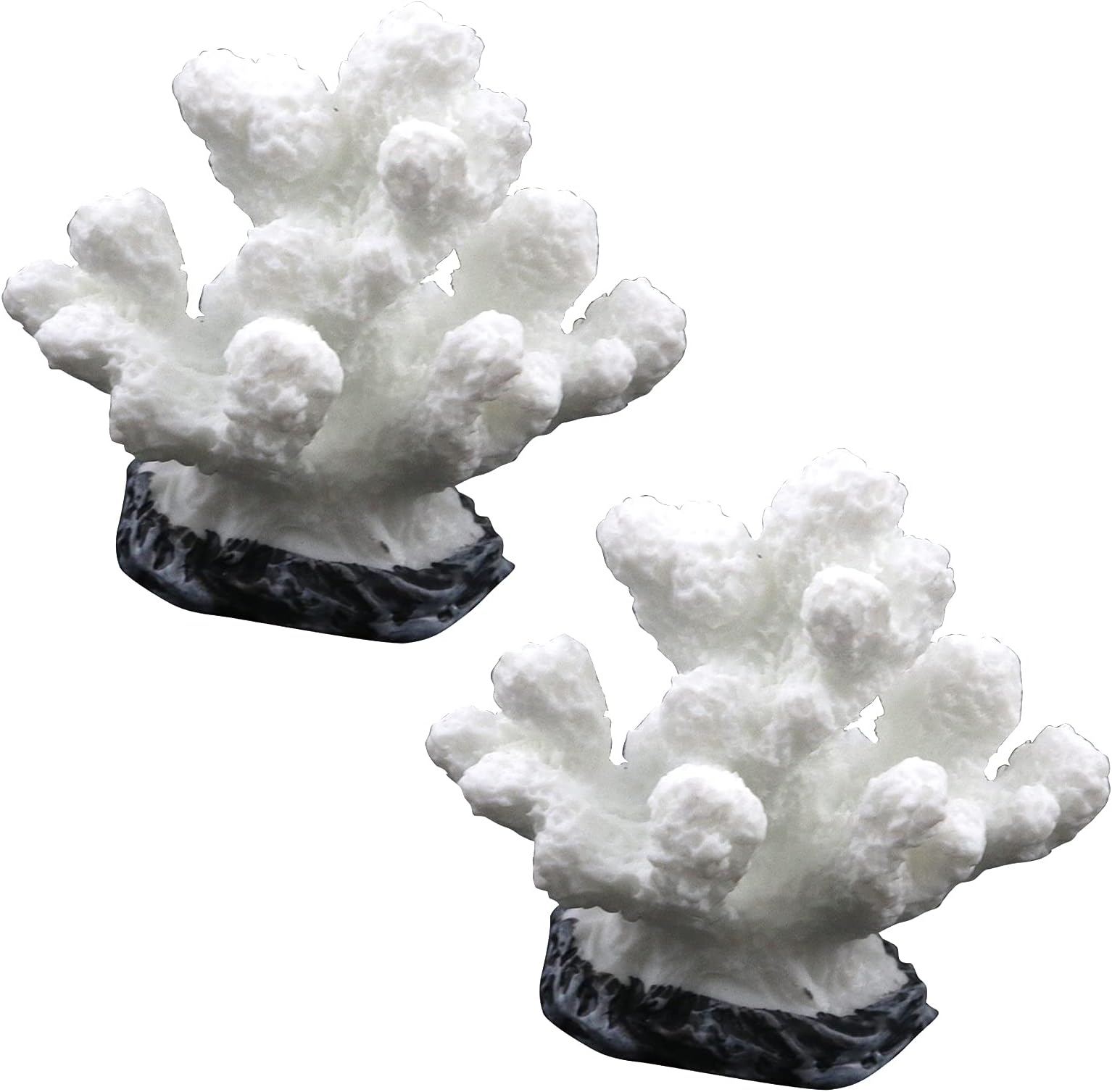 Semetall Sea Coral Sculpture, 2Pcs White Resin Aquarium Ornaments for Fish Tank Decorations