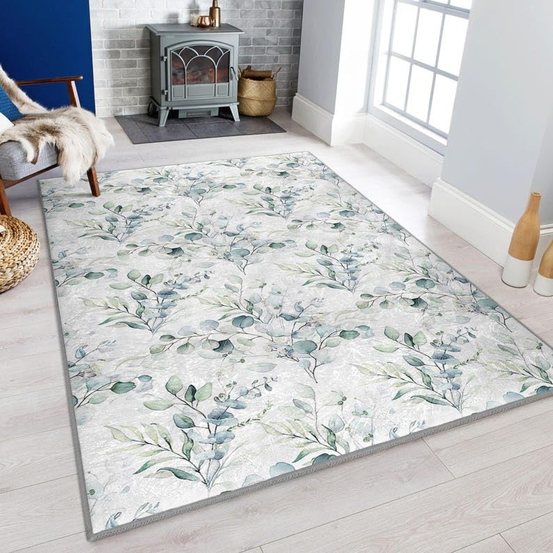 Tapis d'appoint floral vigne feuillage naturel vert antidérapant