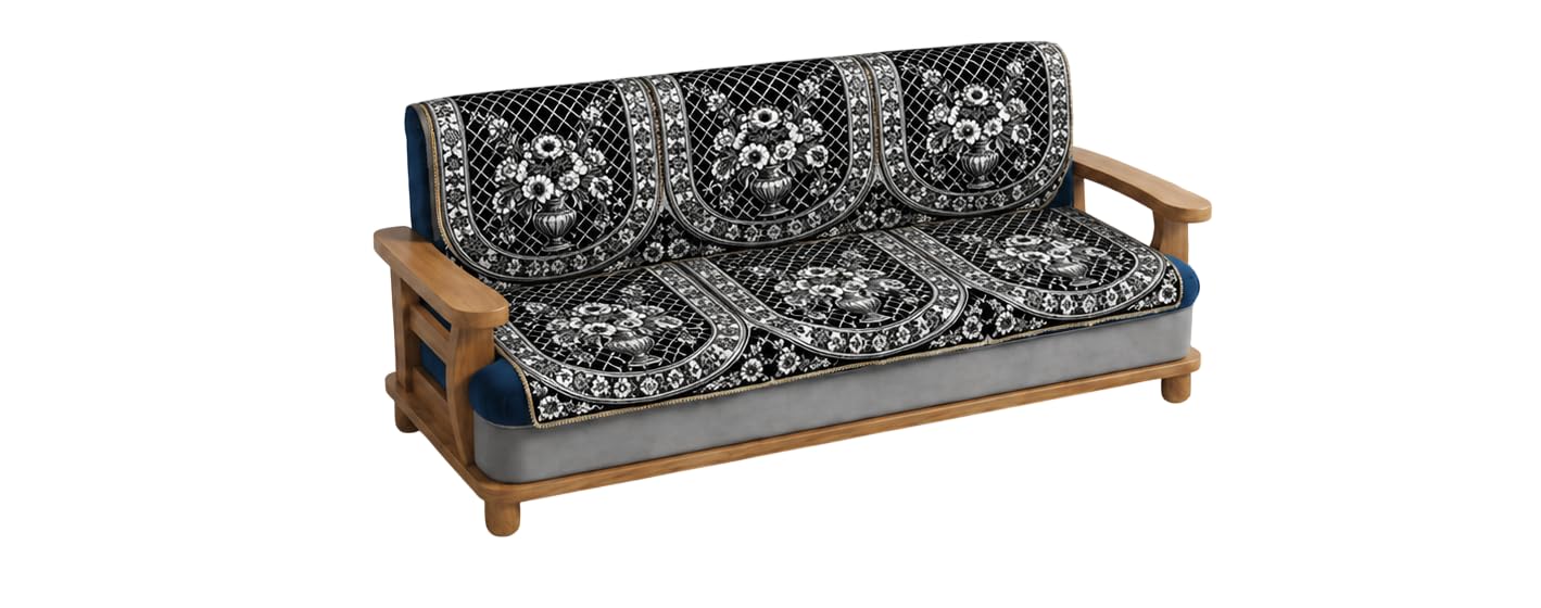 Sofa Cover 5 Seater, Fitted Slipcover for 3+1+1 Seater Sofa Set, Non-Slip, Elastic Stretchable, Universal Protector, Basketweave Gamla Black-image-11