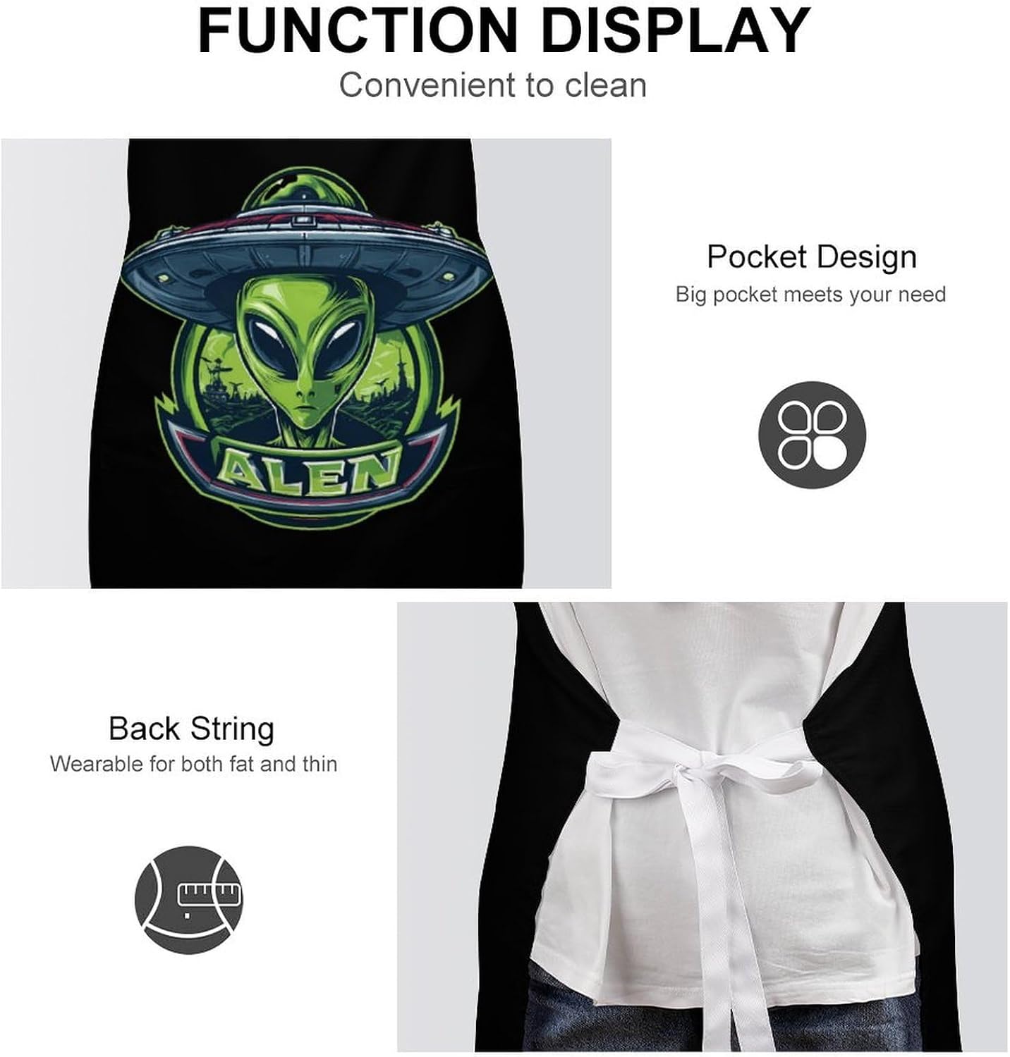 Aliens1 And Ship Funny Apron Chef Aprons with Pockets for Gardening Cooking Kitchen